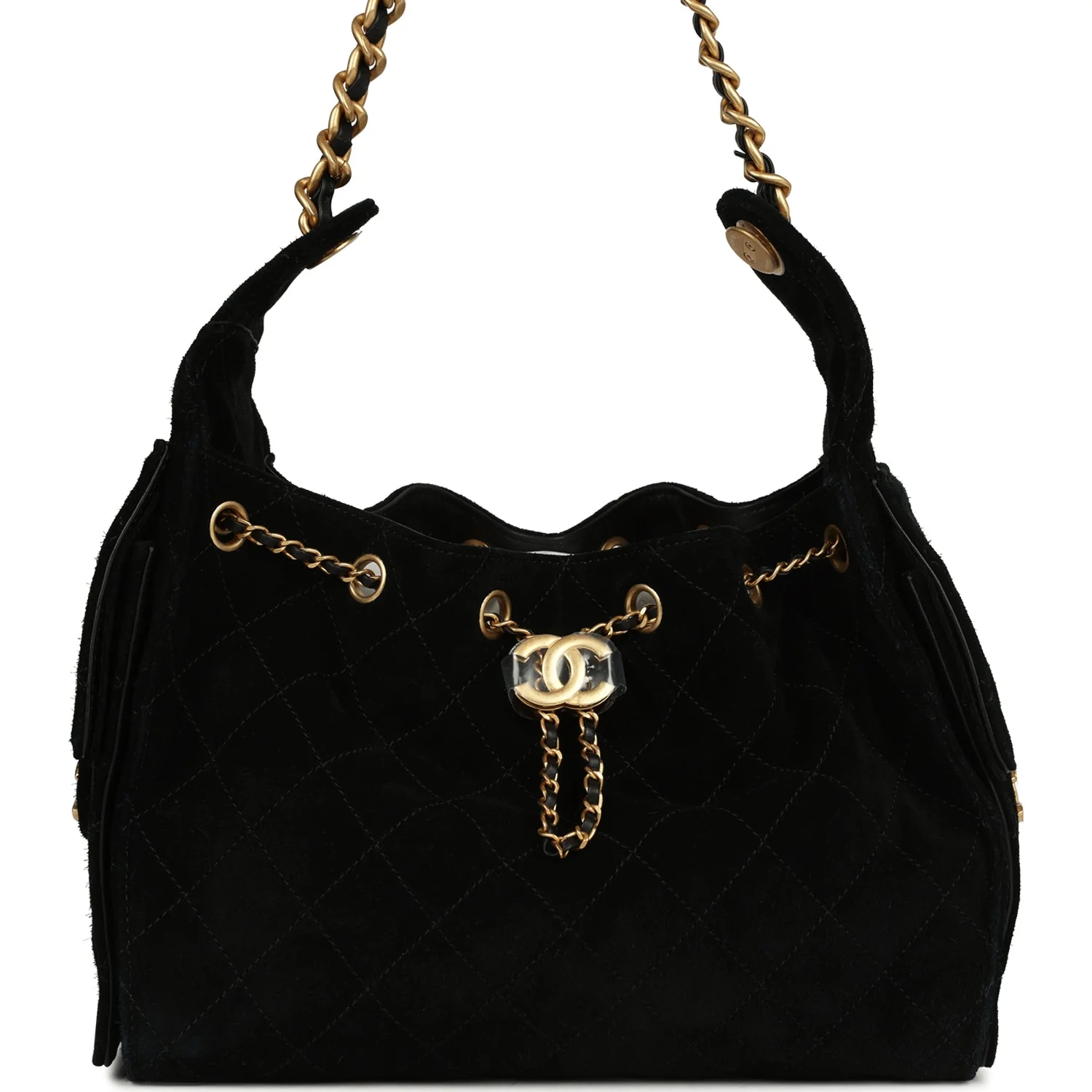 Chanel Small 25 Hobo Bag Black Suede Antique Gold Hardware