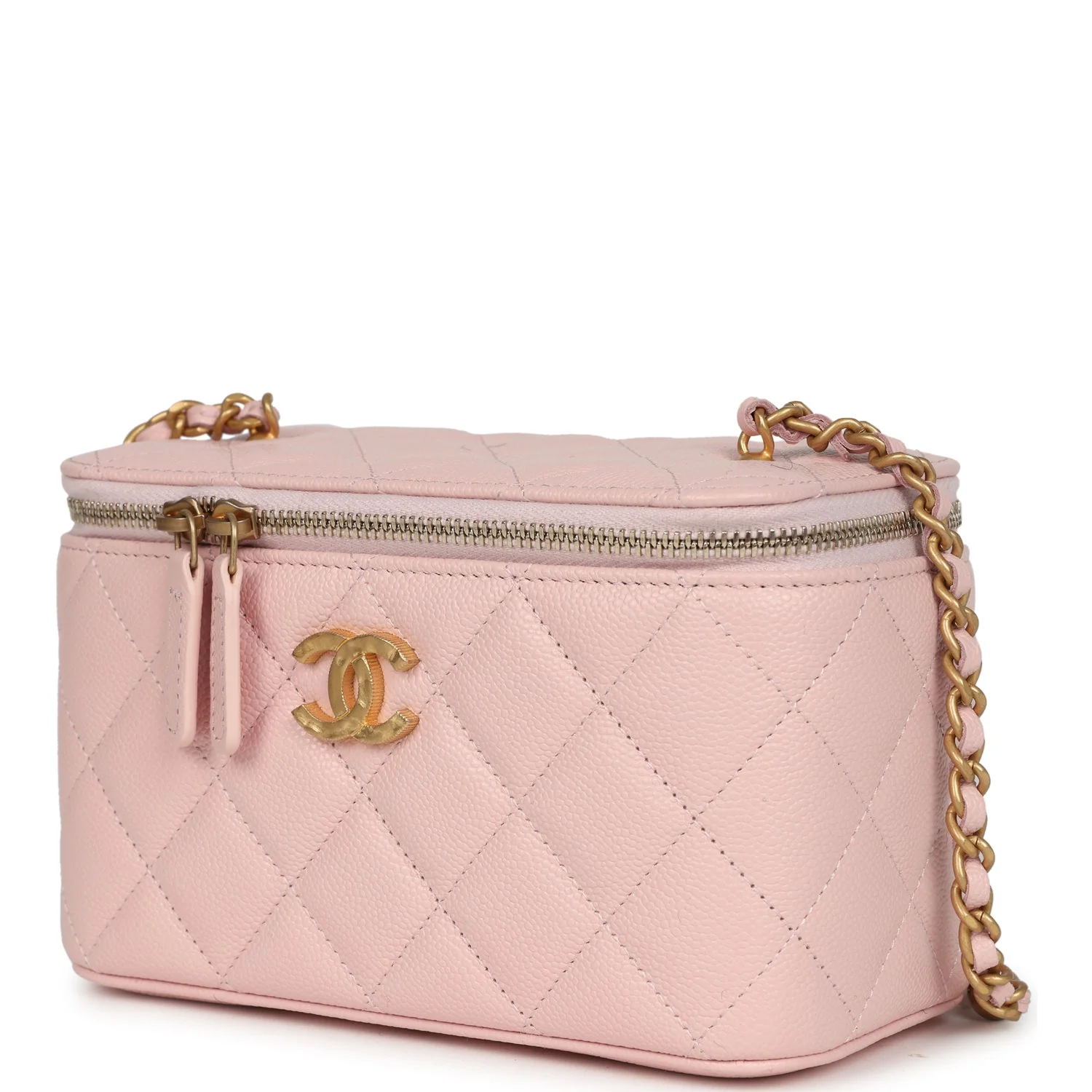 Chanel Small CC Vanity Case Light Pink Caviar Faux Pearls Brushed Gold Hardware
