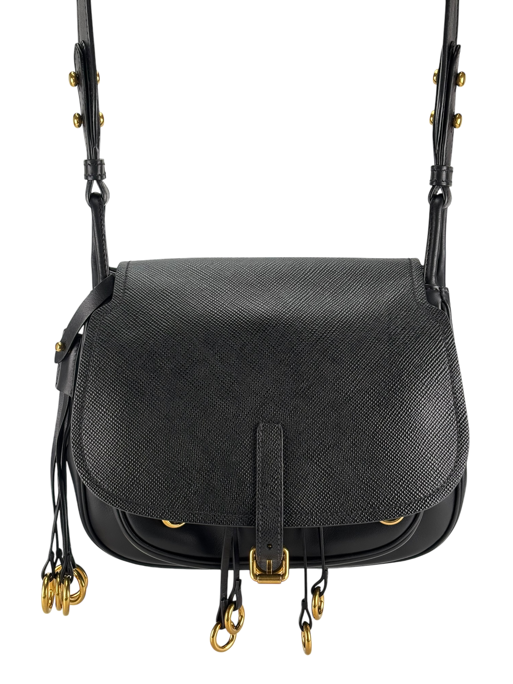PRADA - Black Saffiano Cuir Calf Corsaire Bag