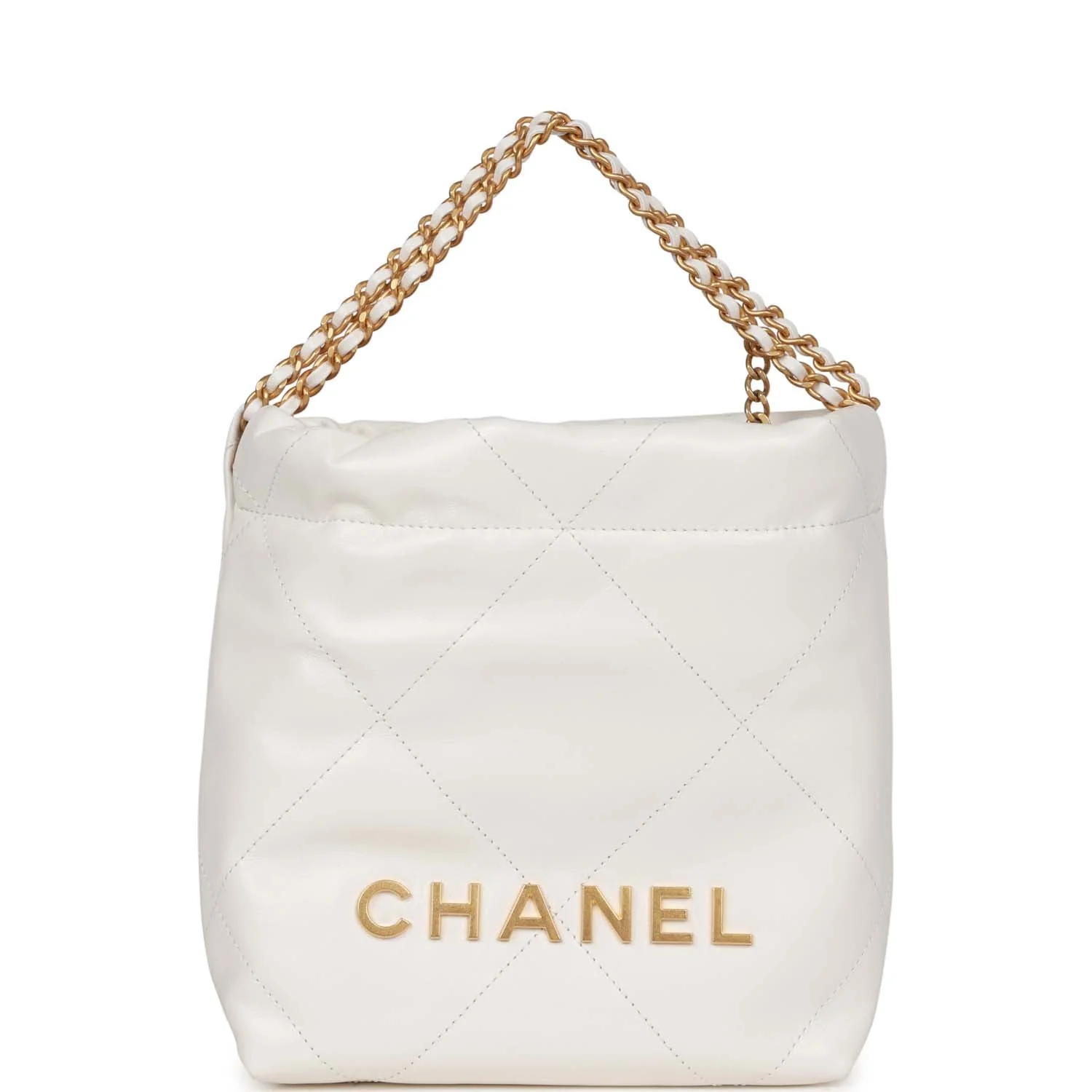 Chanel Mini 22 Bag White Calfskin Antique Gold Hardware