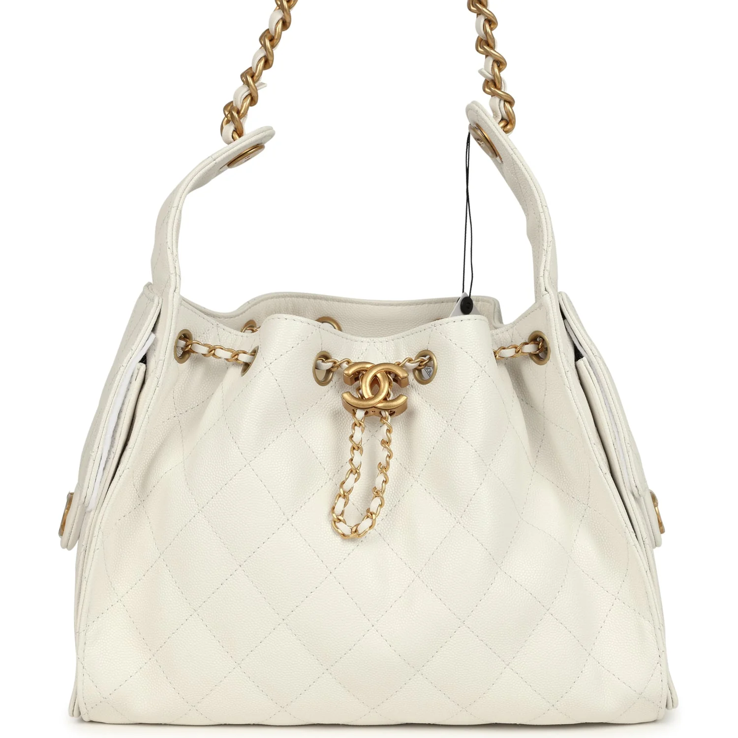 Chanel Small 25 Hobo Bag White Caviar Antique Gold Hardware