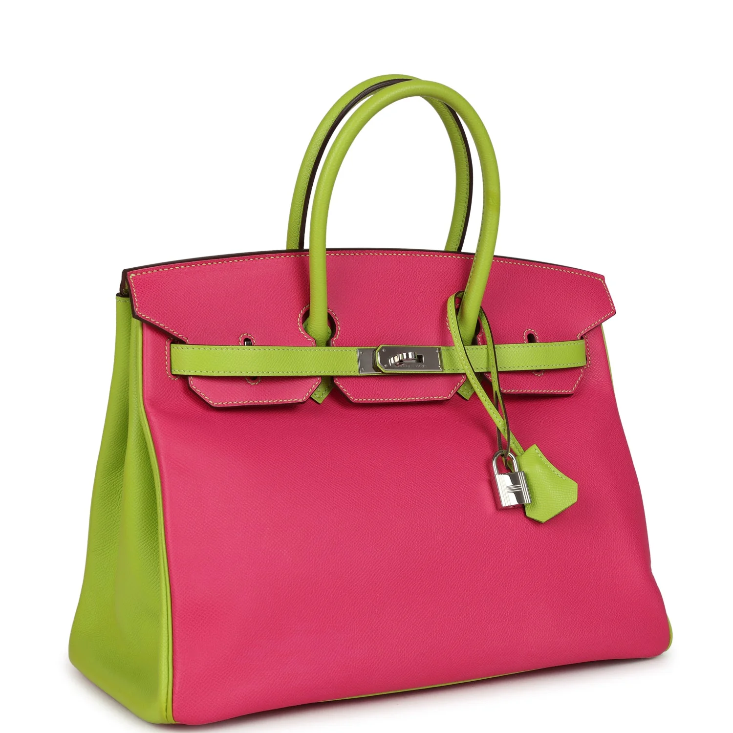 Pre-owned Hermes Special Order (HSS) Birkin 35 Rose Tyrien and Kiwi Epsom Palladium Hardware