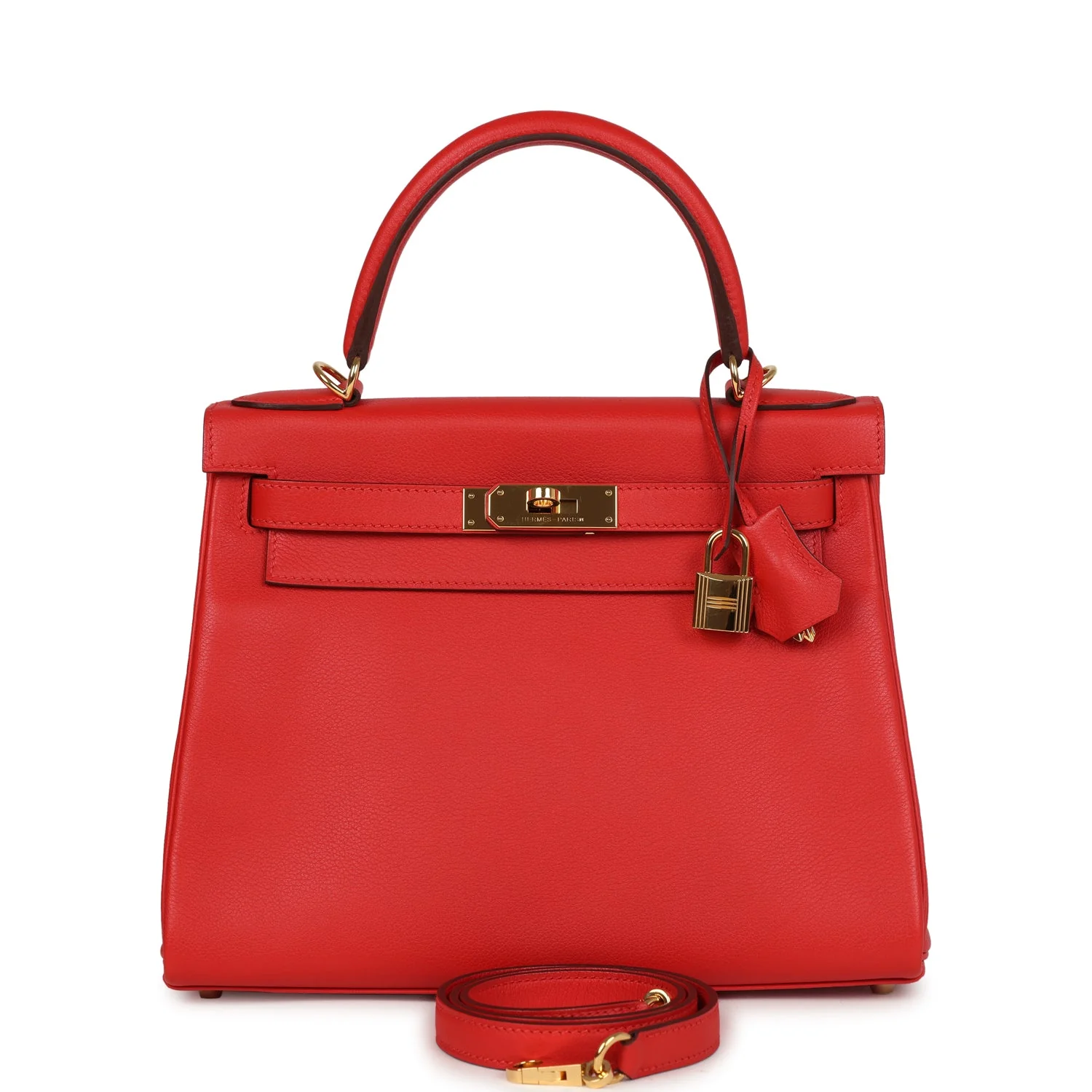 Pre-owned Hermes Kelly Retourne 28 Rouge Tomate Evercolor Gold Hardware