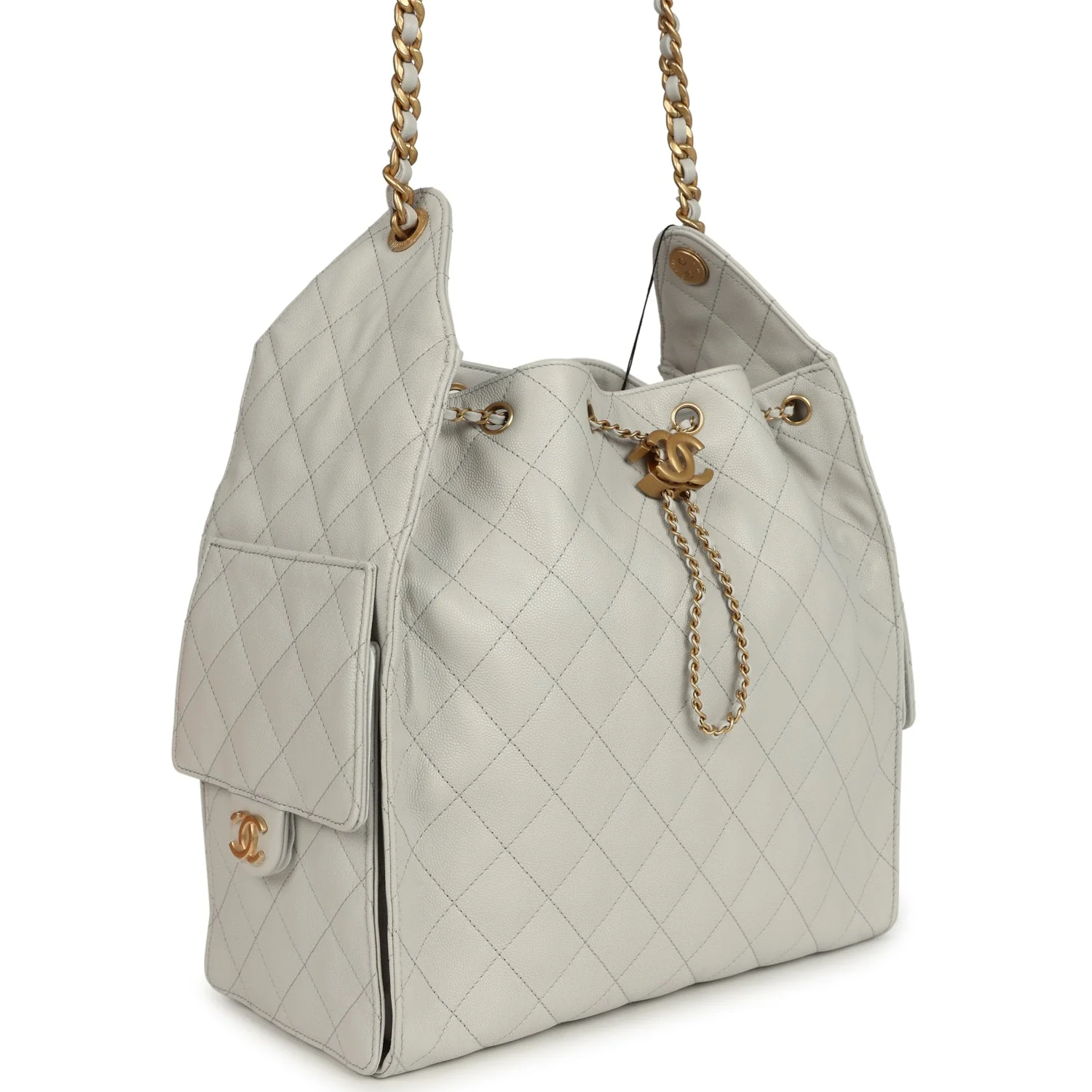 Chanel Medium 25 Hobo Bag Light Grey Caviar Antique Gold Hardware