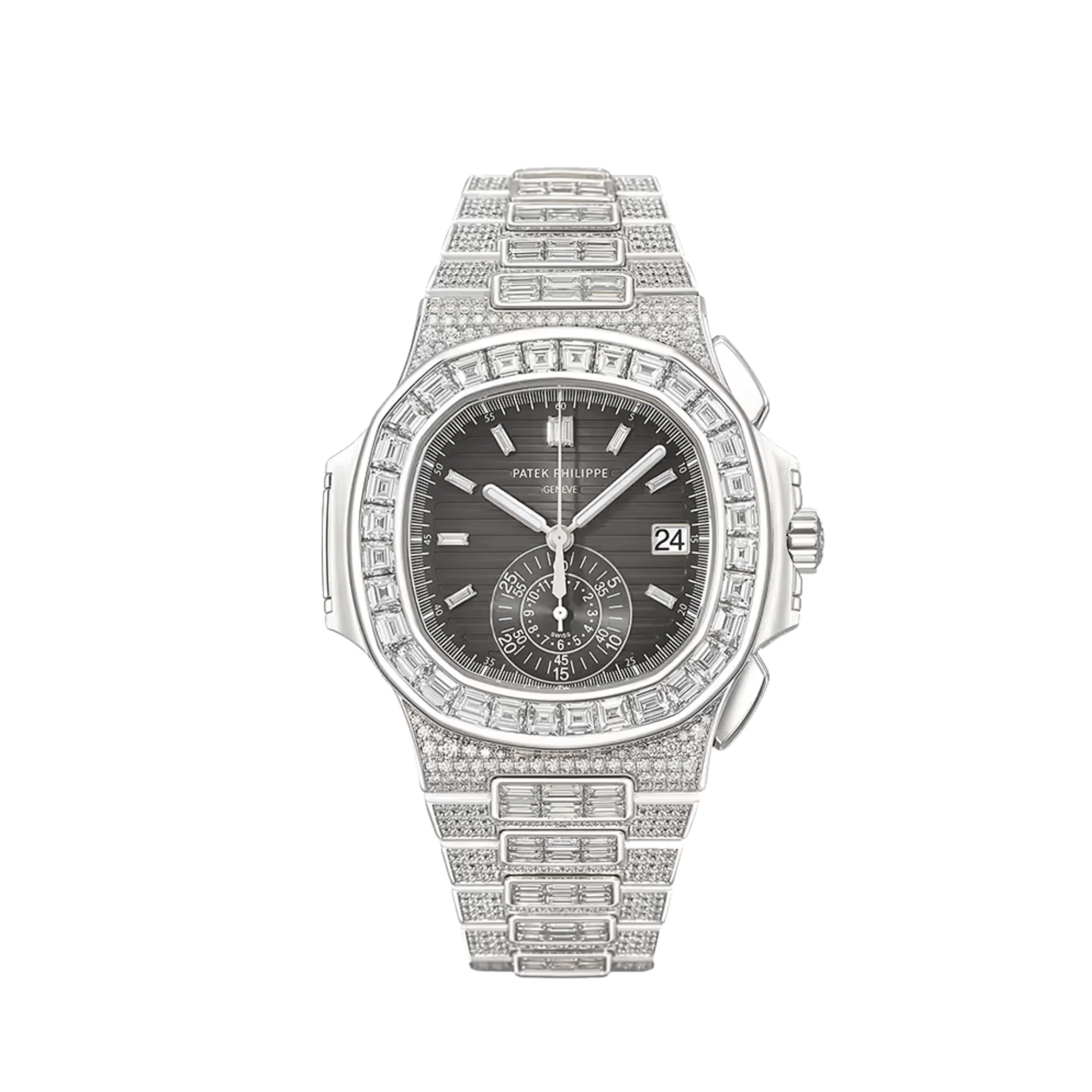 Patek Philippe Nautilus 5980/1400G-010 Chronograph White Gold Black Dial Diamond Set