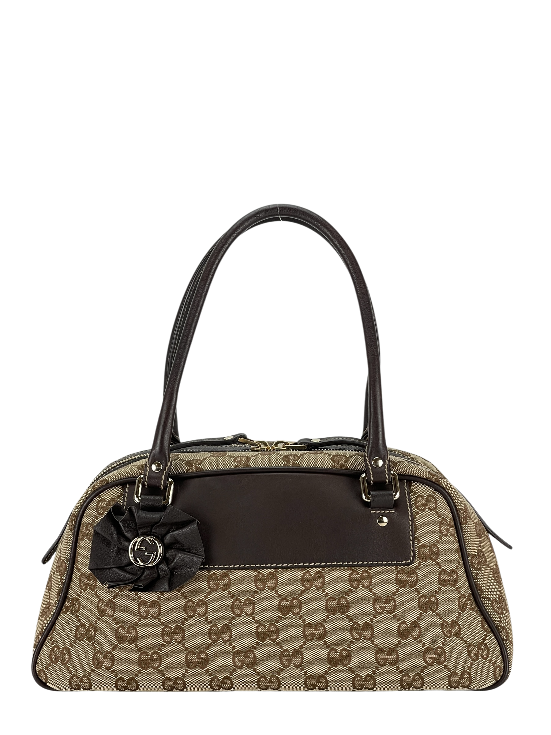 GUCCI - Beige Brown GG Canvas Trophy Boston Handbag