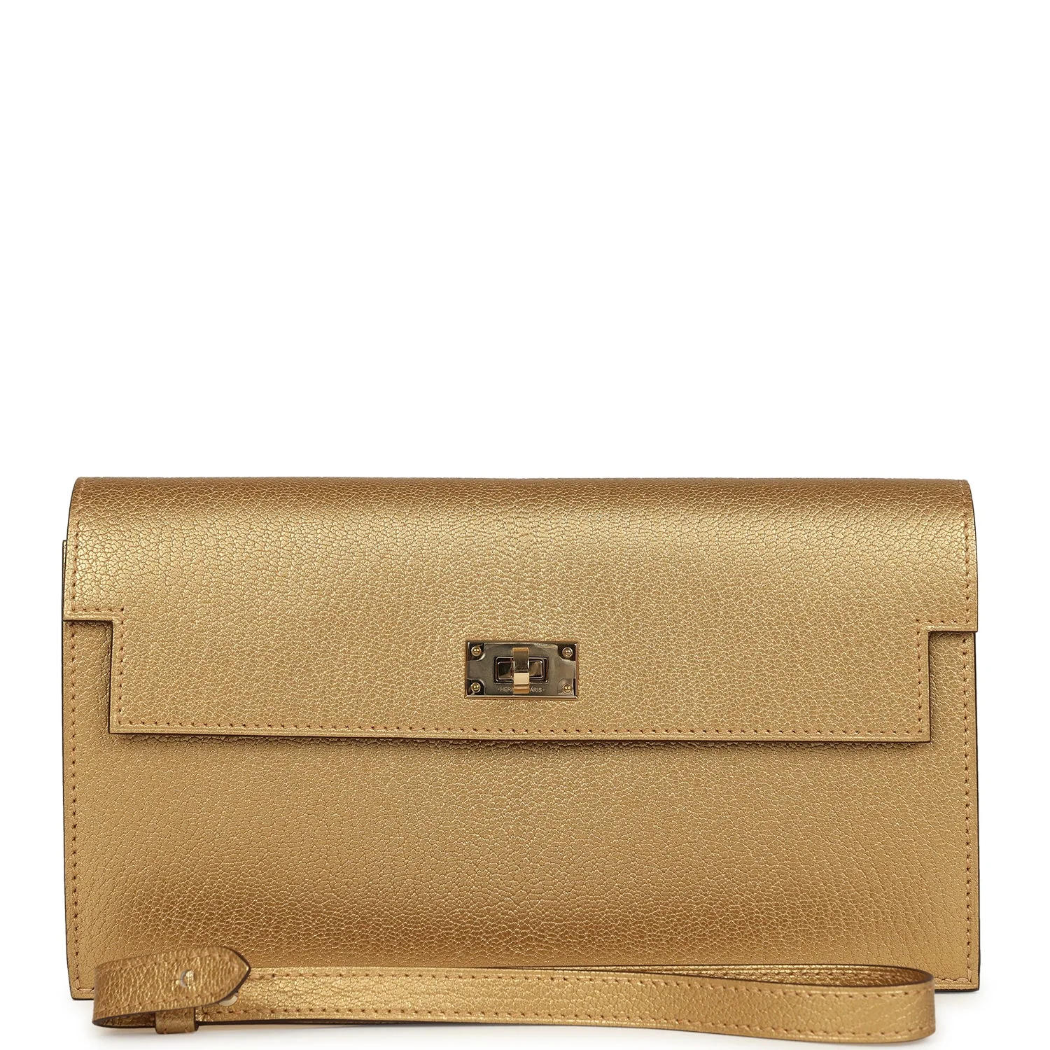 Hermes Kelly Pocket Long Wallet Dore Chamkilight Goatskin Permabrass Hardware