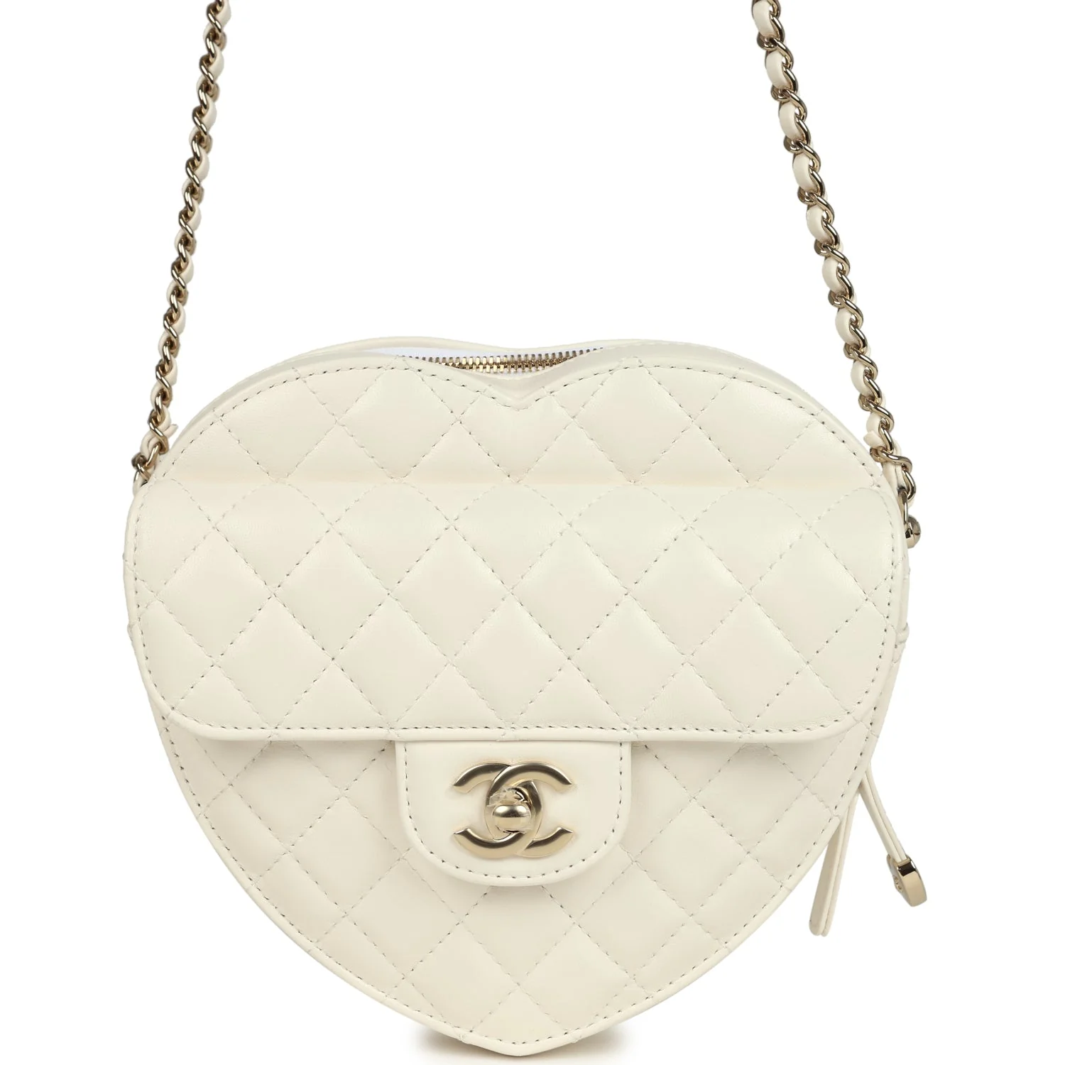 Chanel CC In Love Large Heart Bag with Chain White Lambskin Light Gold Hardware
