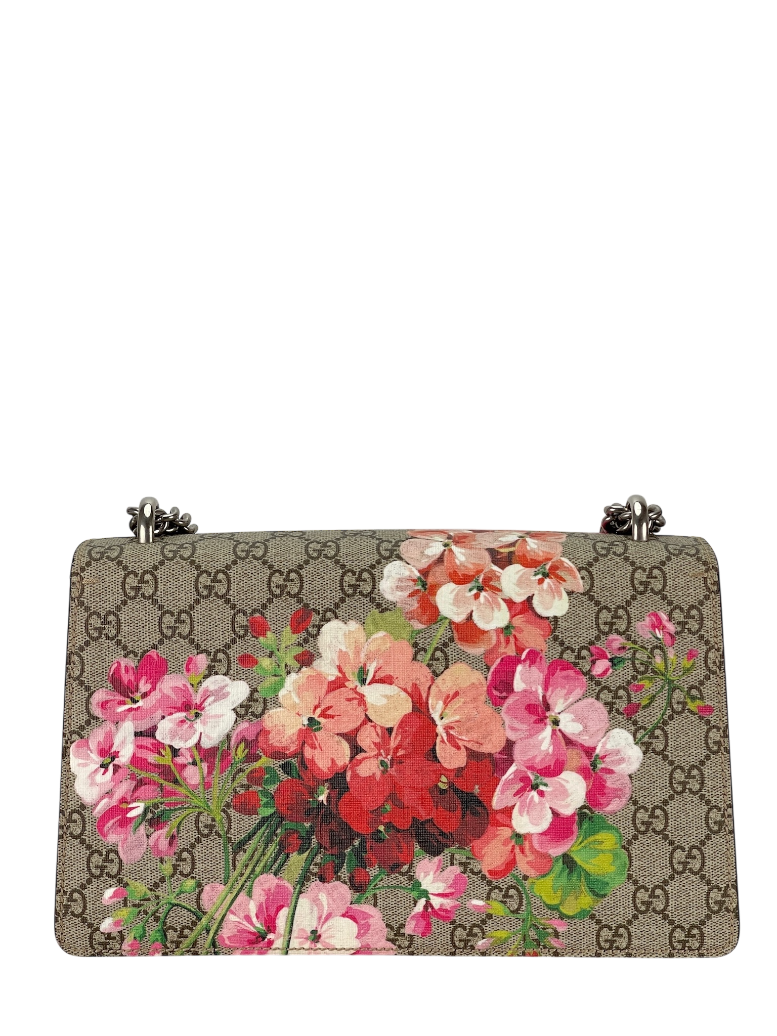 GUCCI - GG Supreme Canvas And Red Suede Blooms Dionysus Shoulder Bag