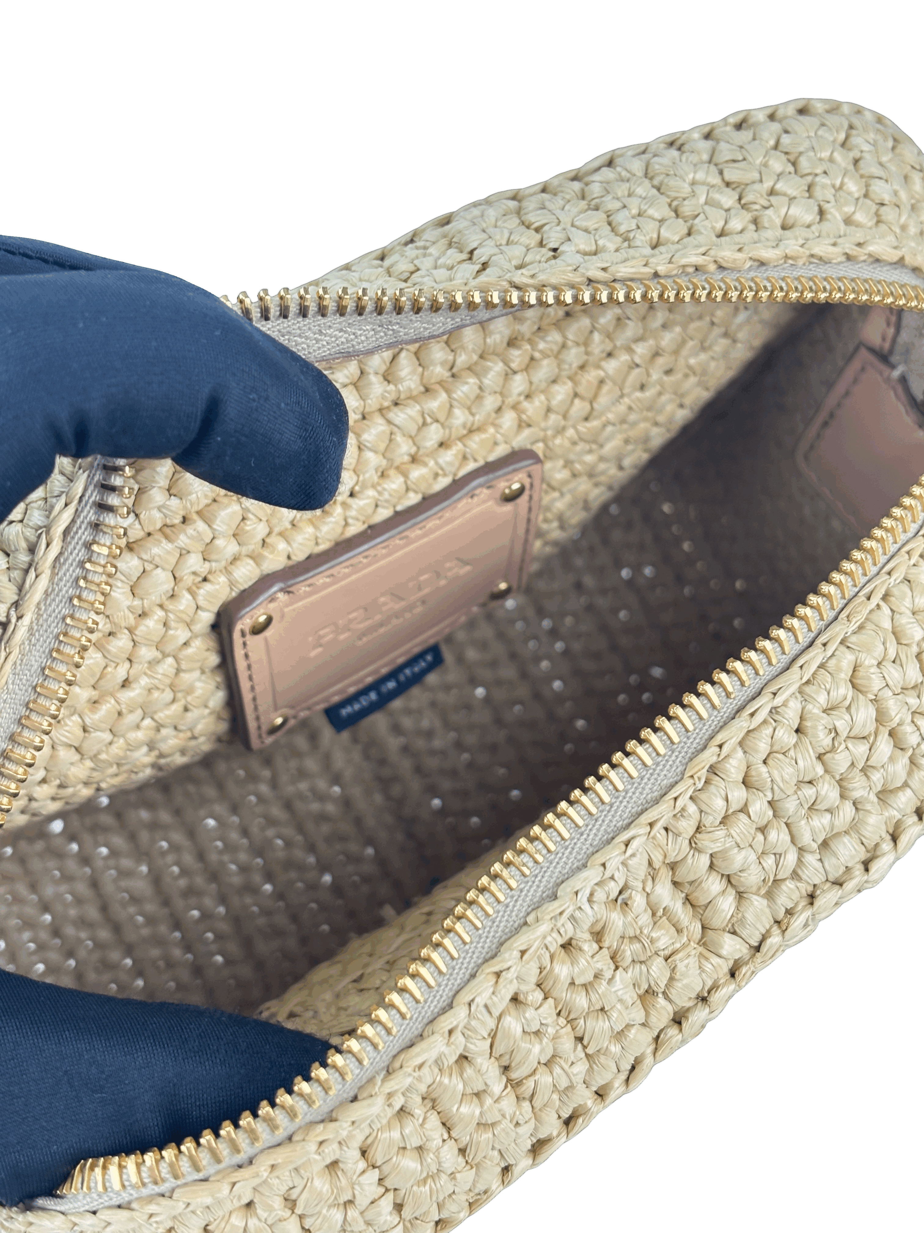 PRADA - Beige Raffia Leather Crossbody Bag