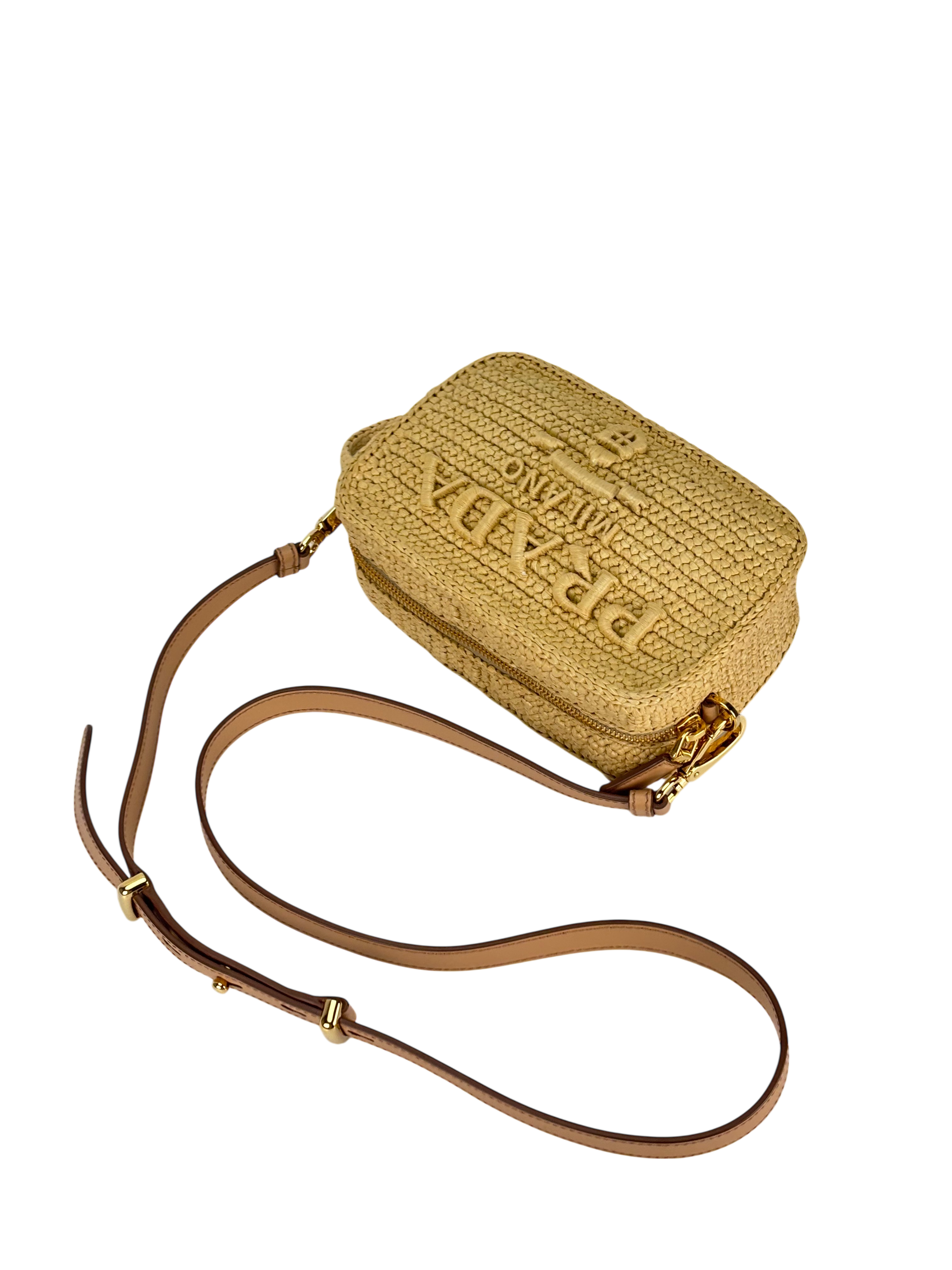 PRADA - Beige Raffia Leather Crossbody Bag