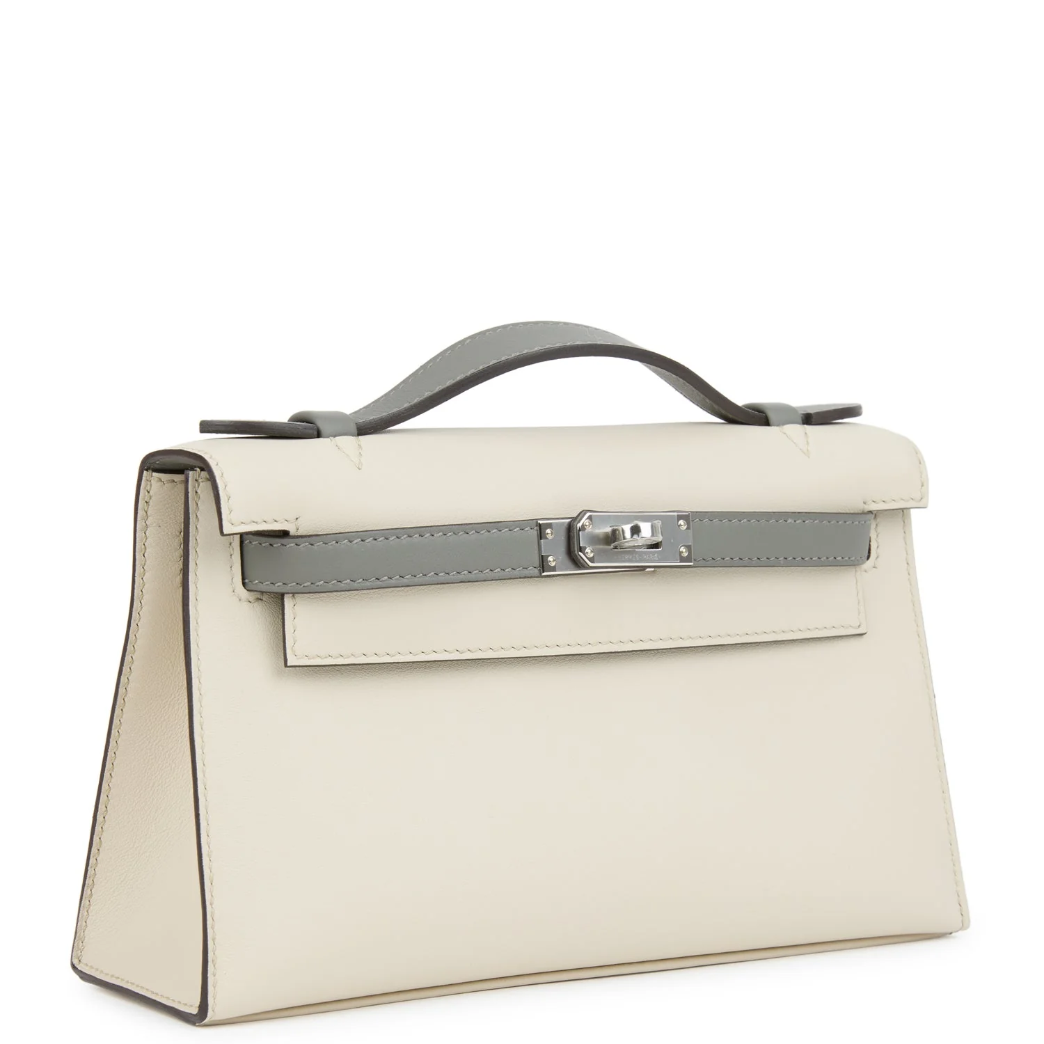 Hermes Special Order (HSS) Kelly Pochette Beton and Gris Meyer Swift Palladium Hardware