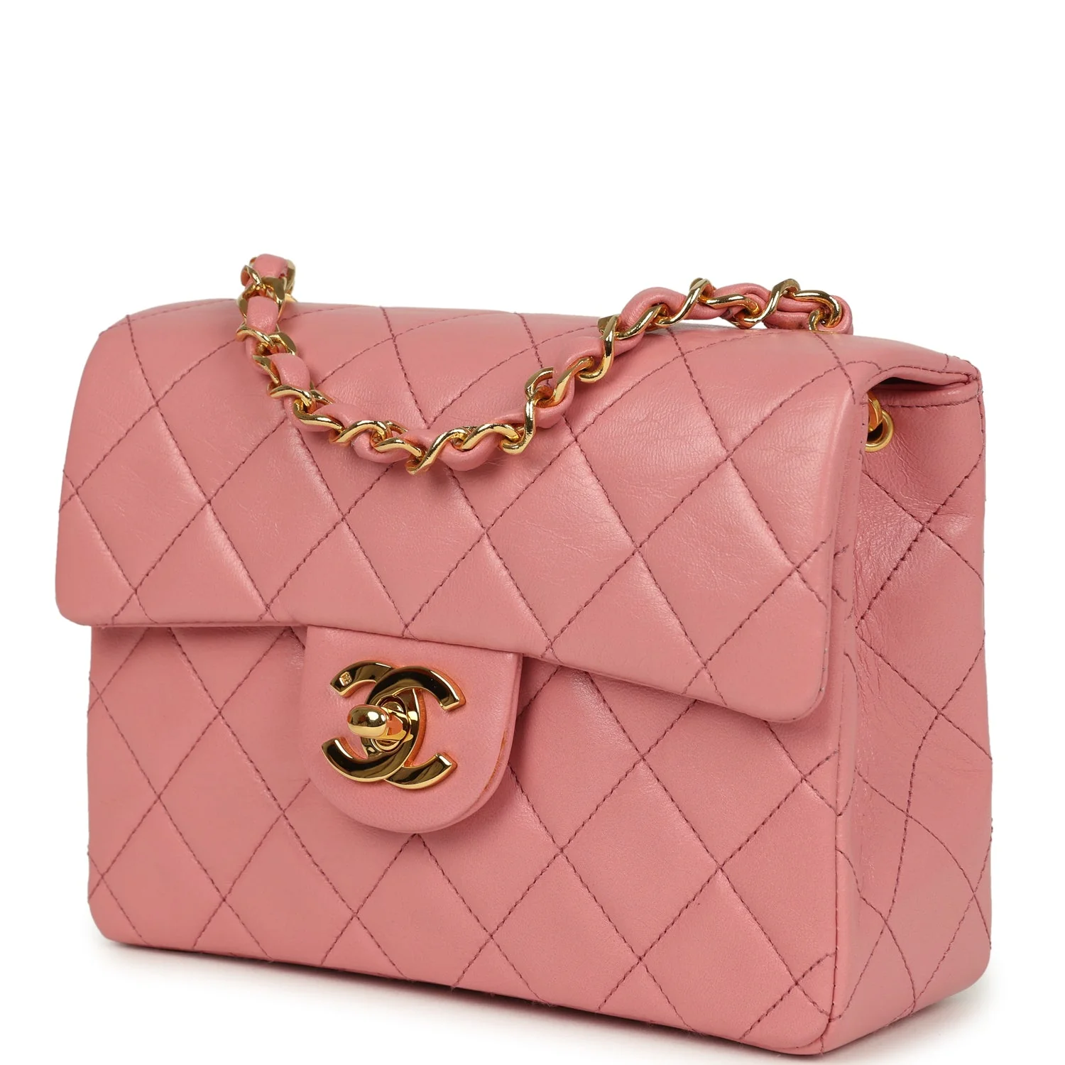 Vintage Chanel Mini Square Flap Dark Pink Lambskin Gold Hardware