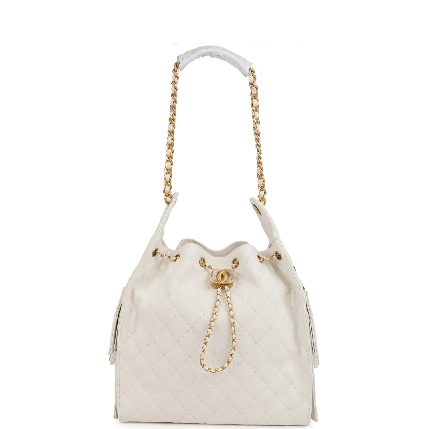 Chanel Medium 25 Hobo Bag White Caviar Antique Gold Hardware
