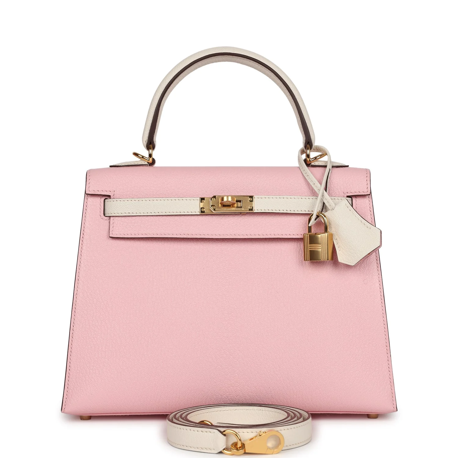 Hermes Special Order (HSS) Kelly Sellier 25 Rose Sakura and Nata Chevre Gold Hardware