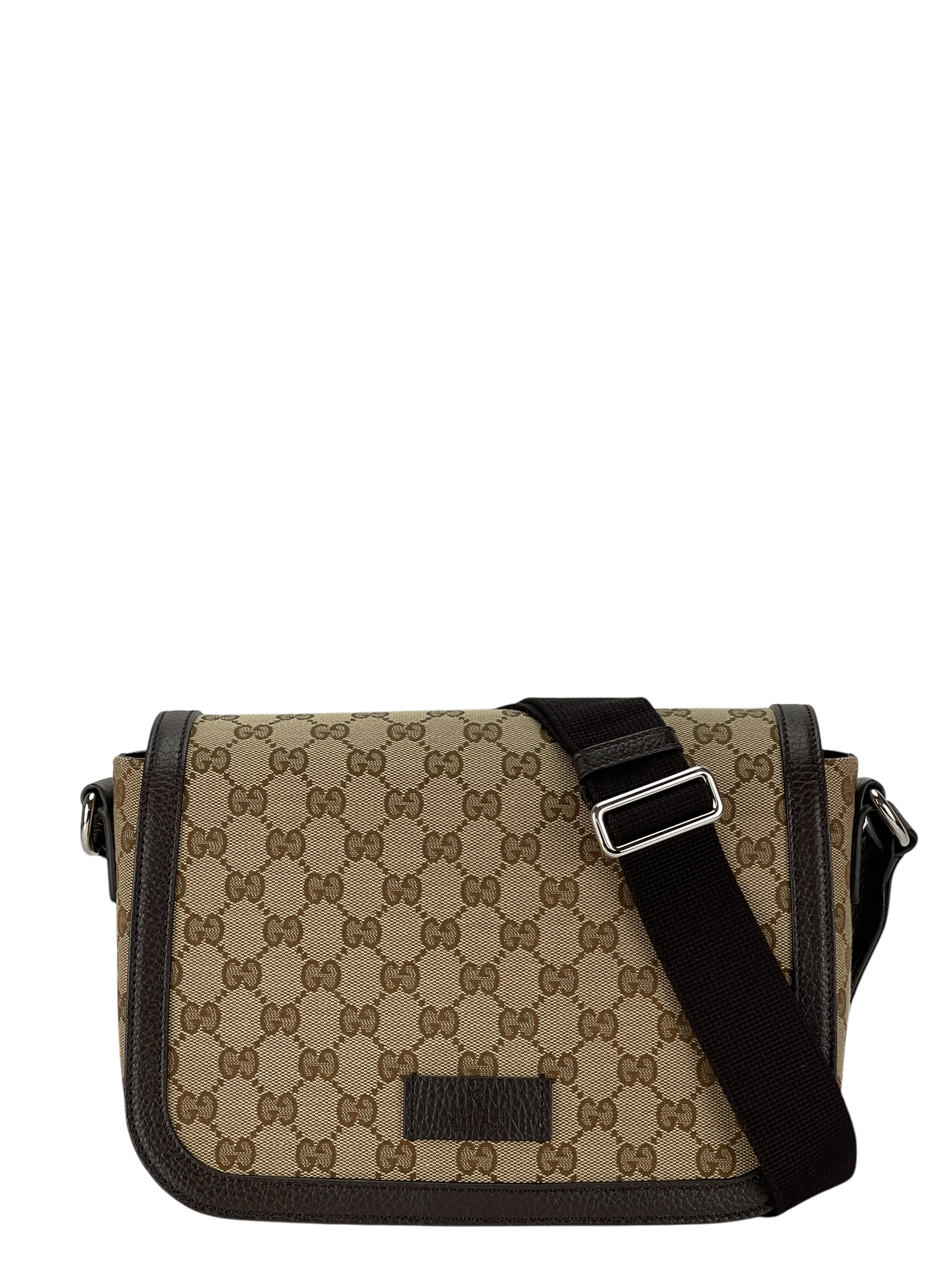 GUCCI  - Beige Brown GG Canvas Leather Flap Crossbody Bag Shoulder Bag