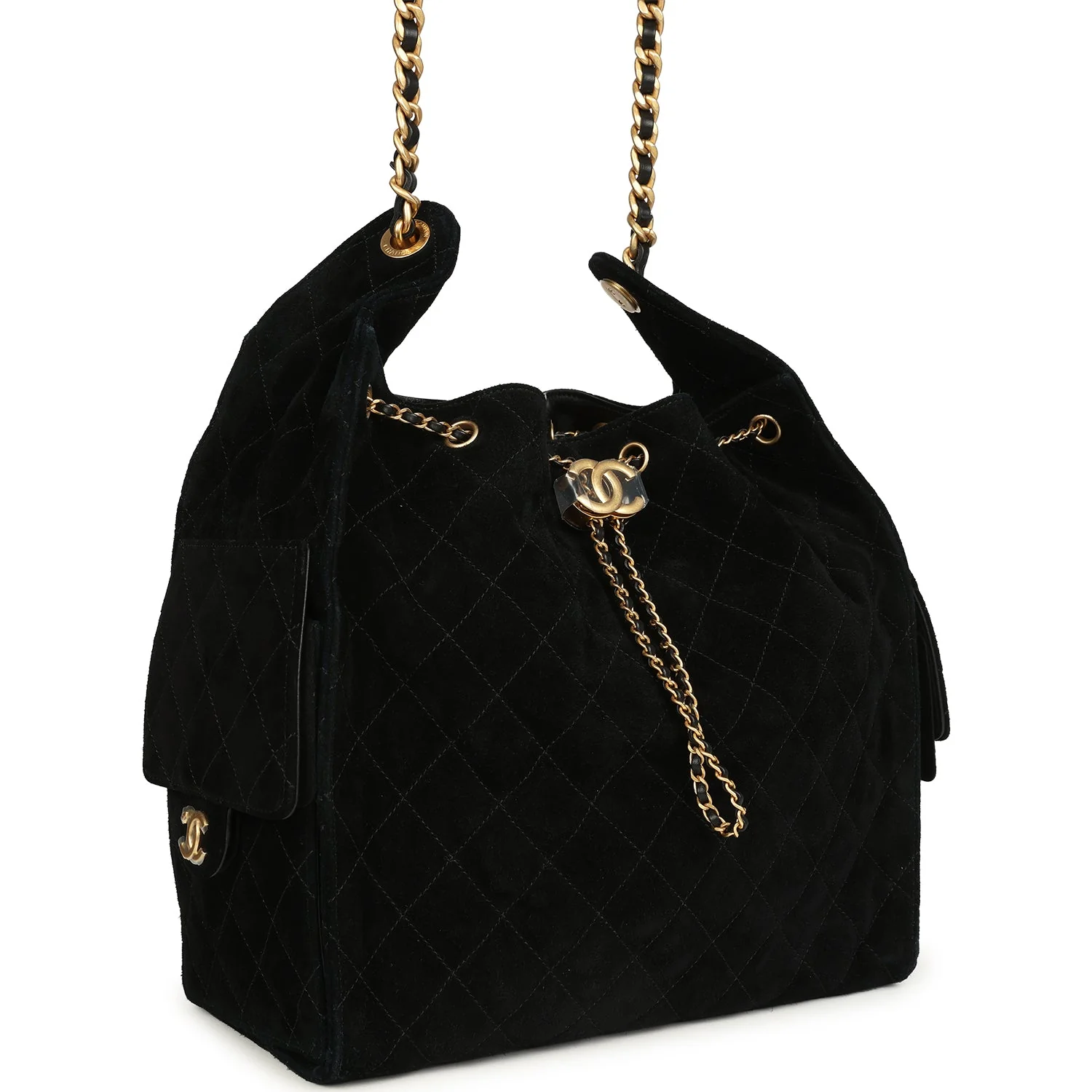 Chanel Medium 25 Hobo Bag Black Suede Antique Gold Hardware