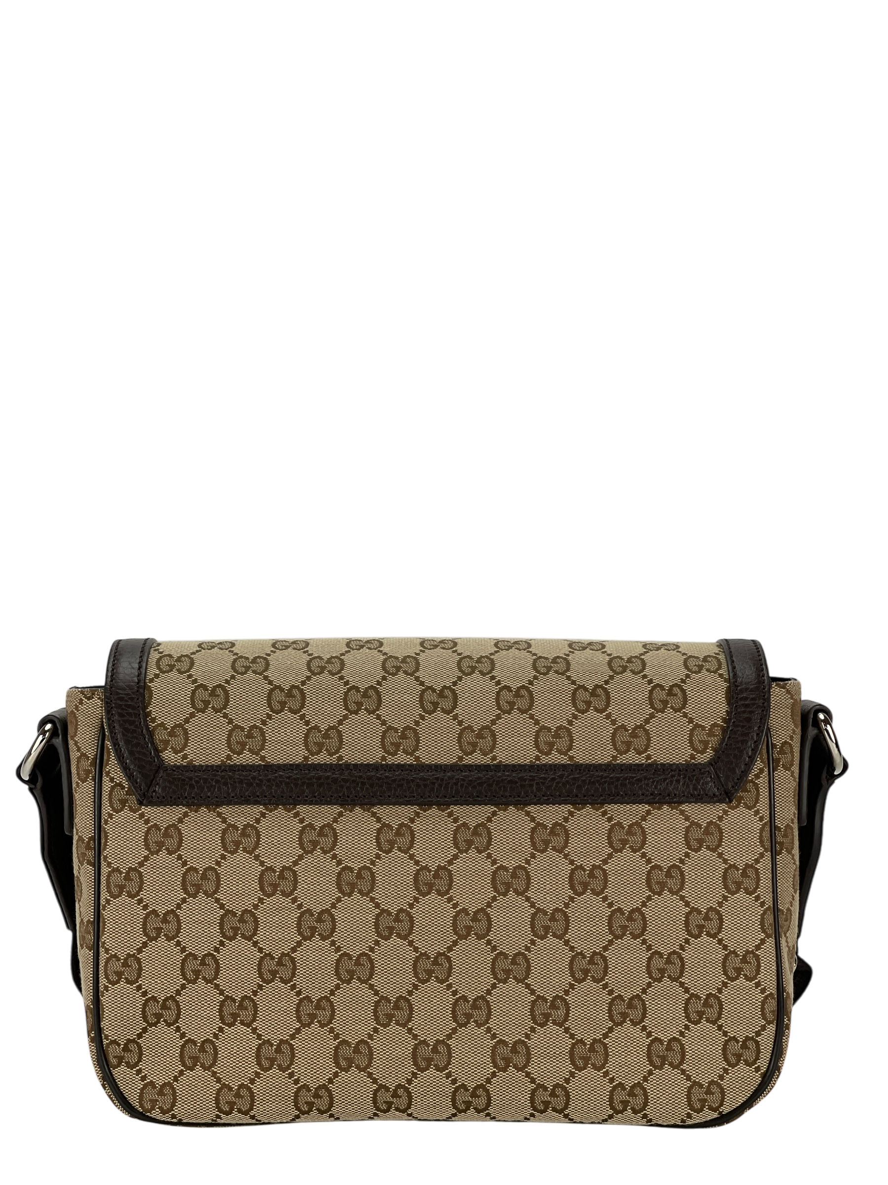 GUCCI  - Beige Brown GG Canvas Leather Flap Crossbody Bag Shoulder Bag