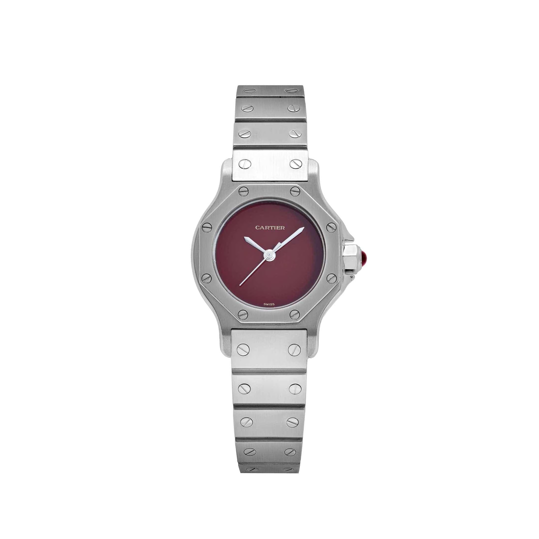 Cartier Santos Octagon 0906 Stainless Steel Burgundy Dial Quartz