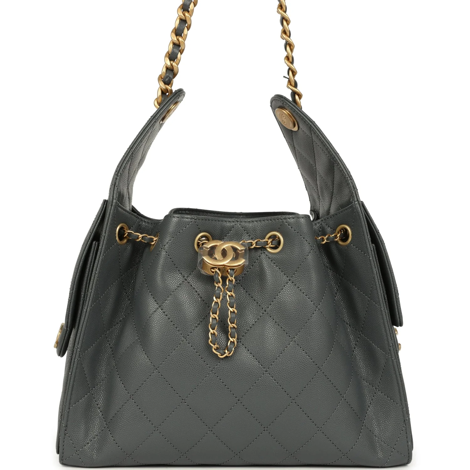Chanel Small 25 Hobo Bag Dark Grey Caviar Antique Gold Hardware