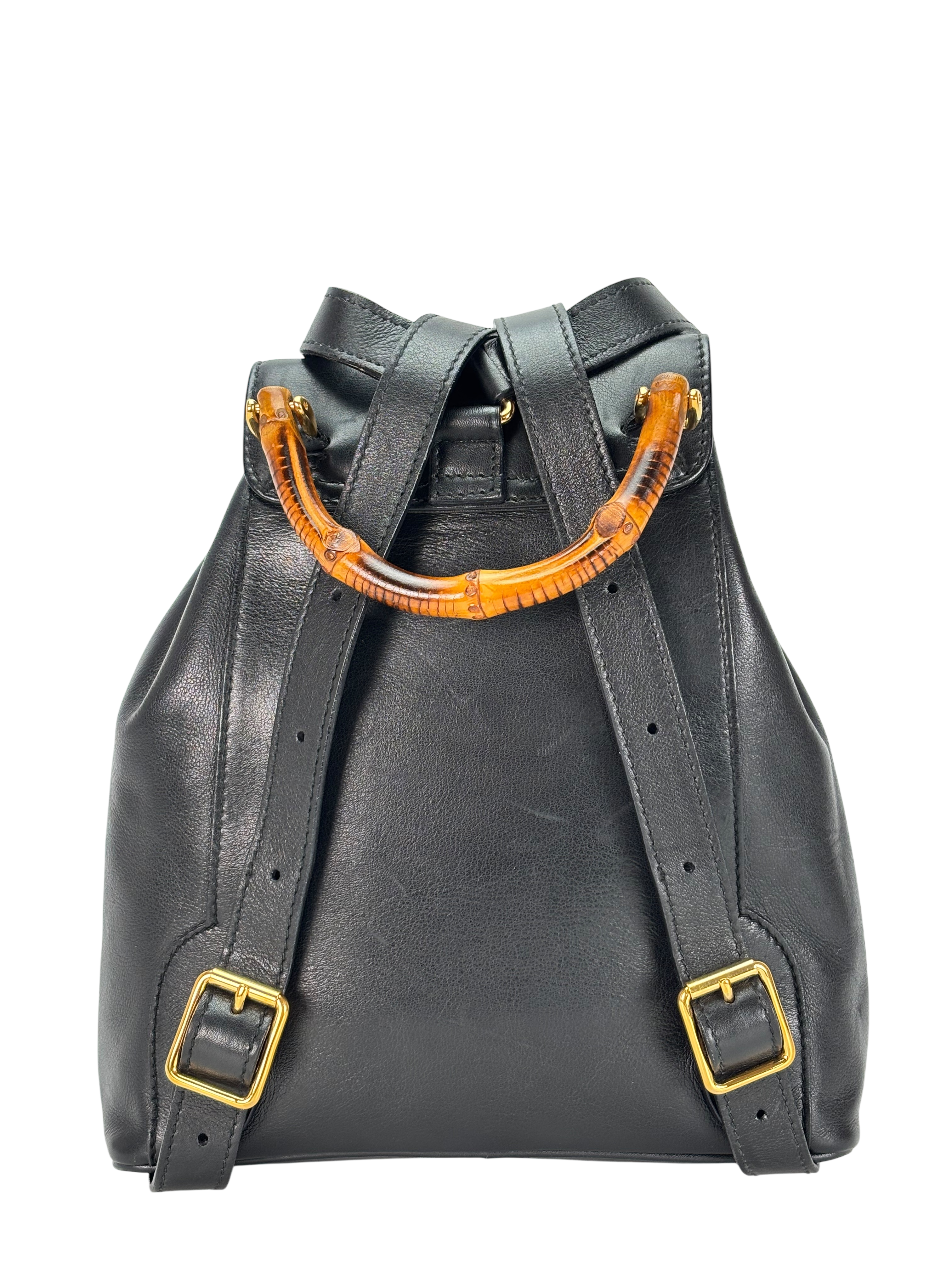 GUCCI - Vintage Black Leather Bamboo Backpack