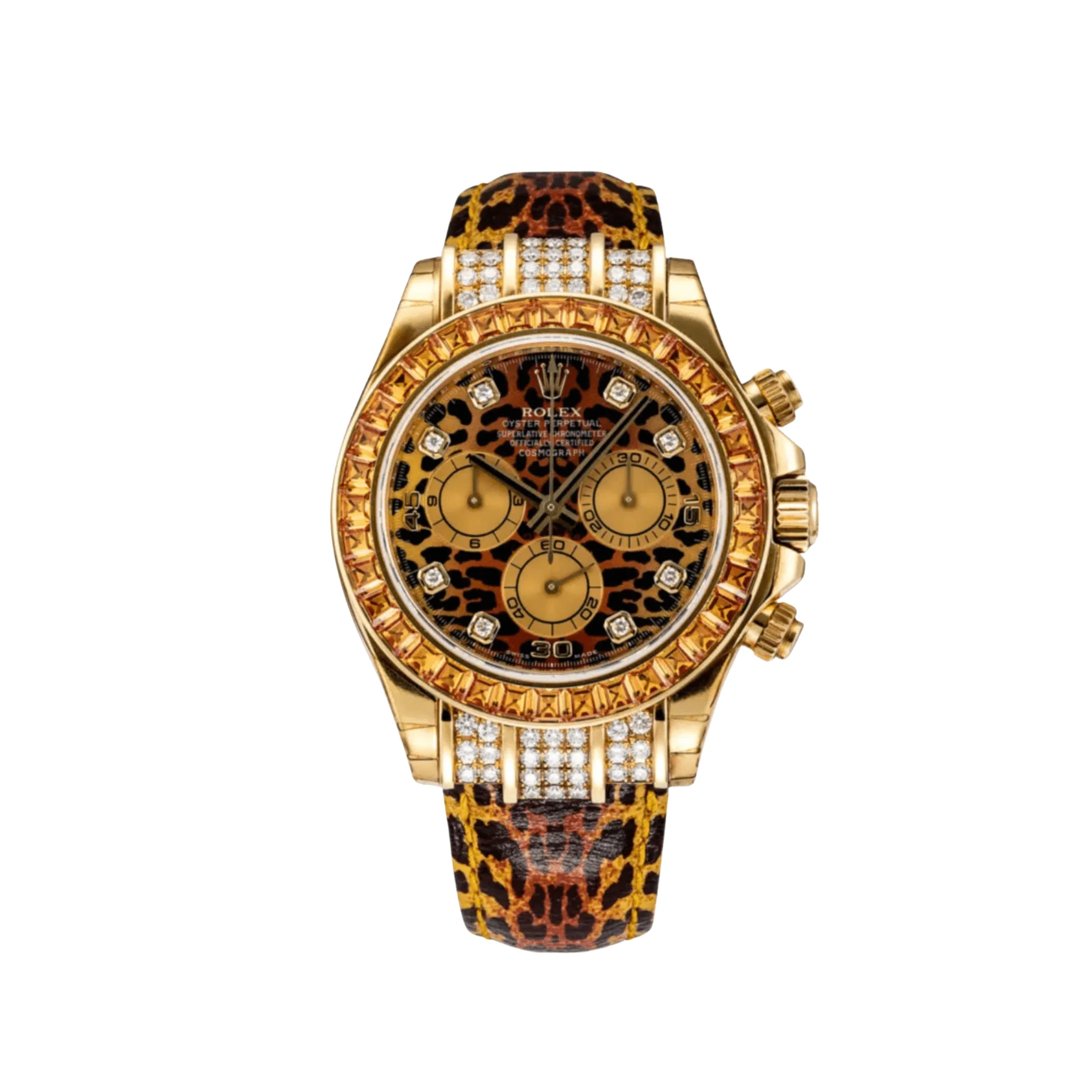 Rolex Daytona 116598SACO Yellow Gold 'Leopard' Diamond Dial Cognac Sapphire Bezel (2008)