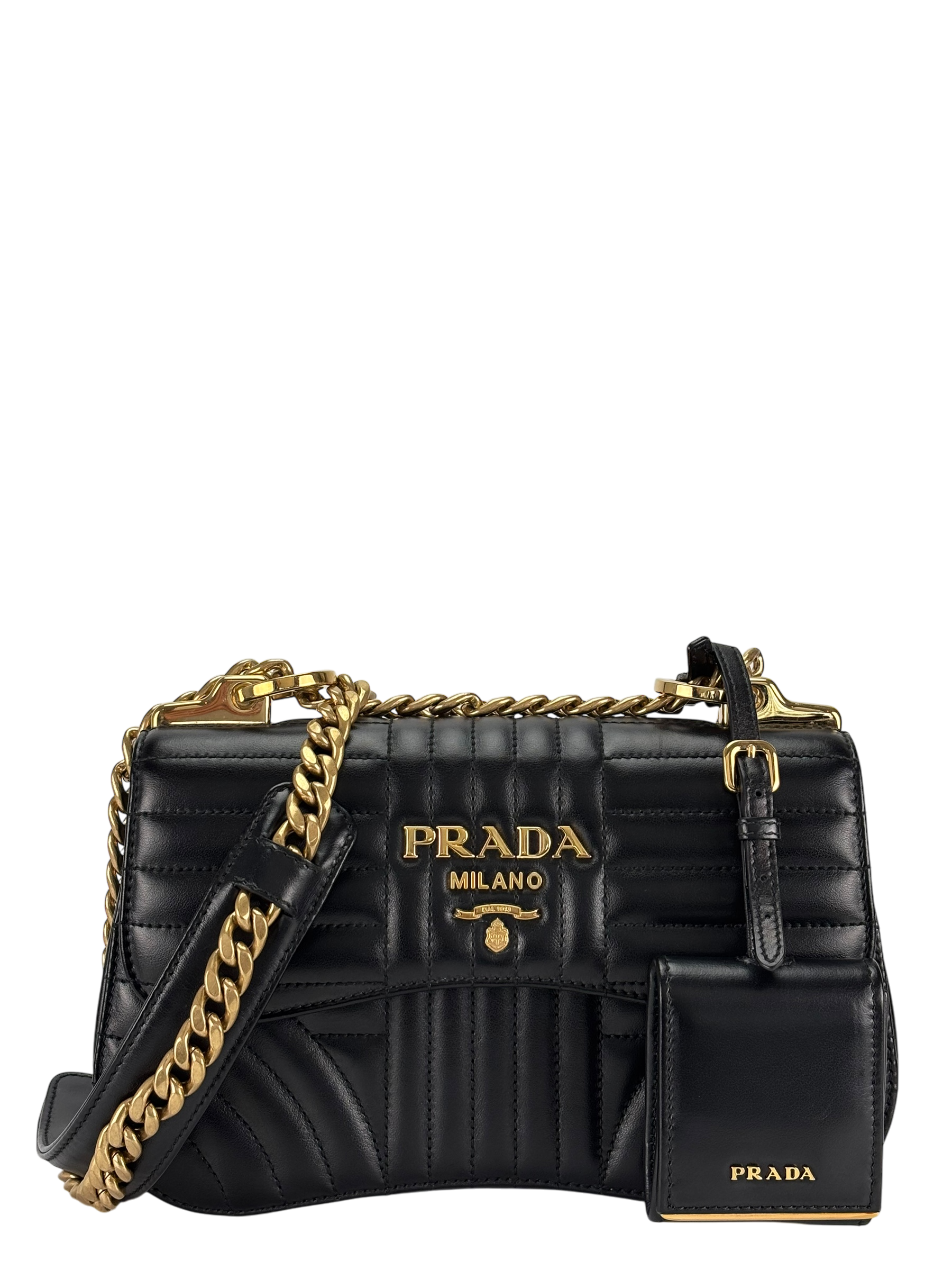 PRADA - Black Calfskin Soft Diagramme Crossbody Bag