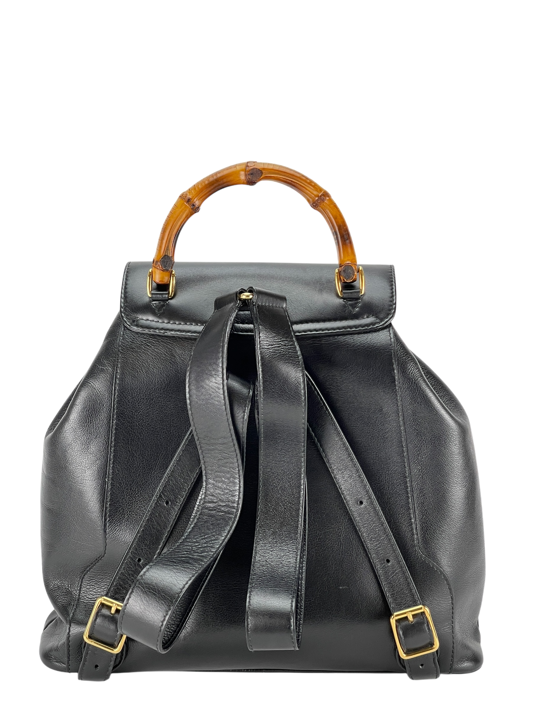 GUCCI - Vintage Black Leather Bamboo Backpack