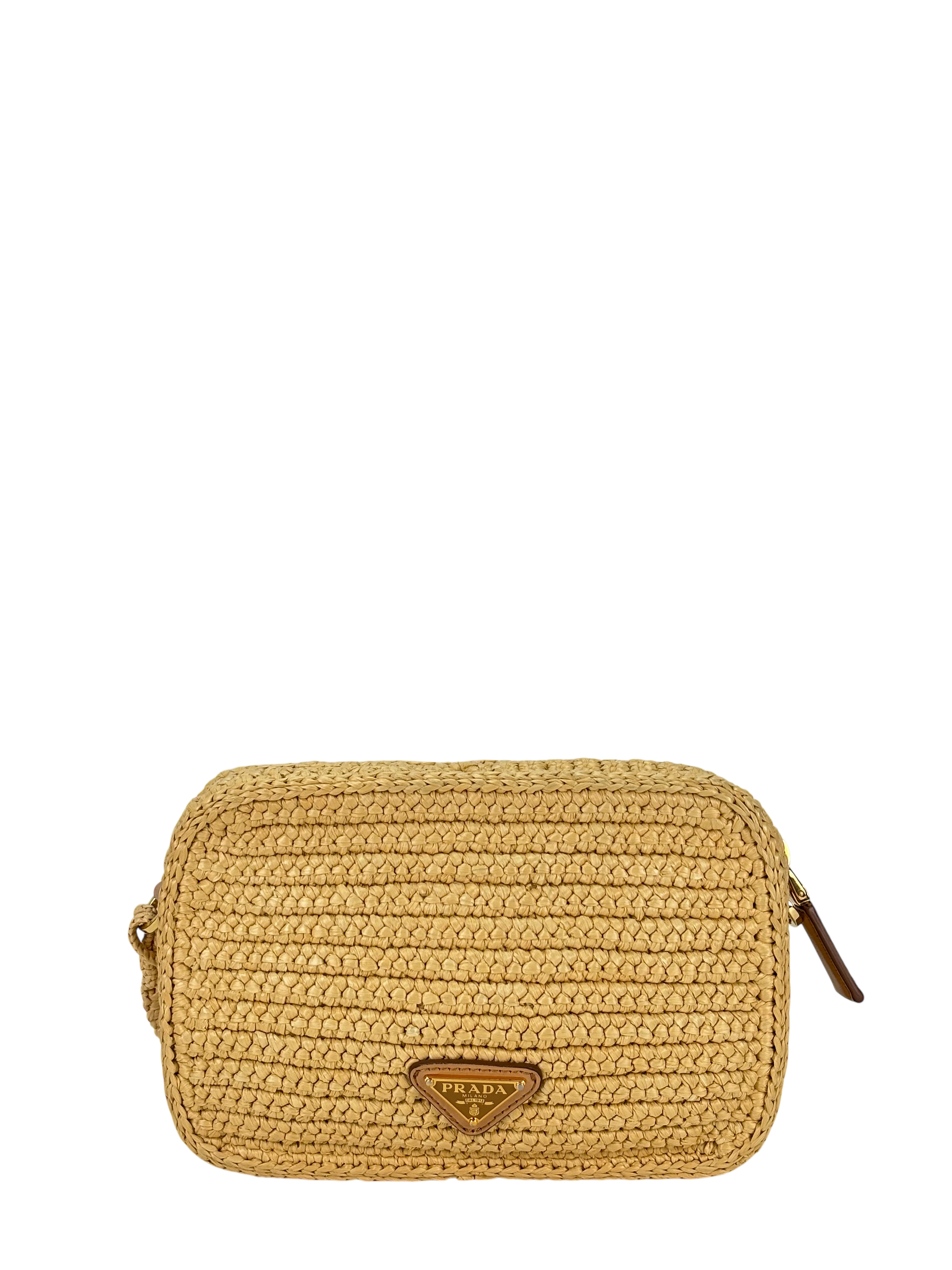 PRADA - Beige Raffia Leather Crossbody Bag