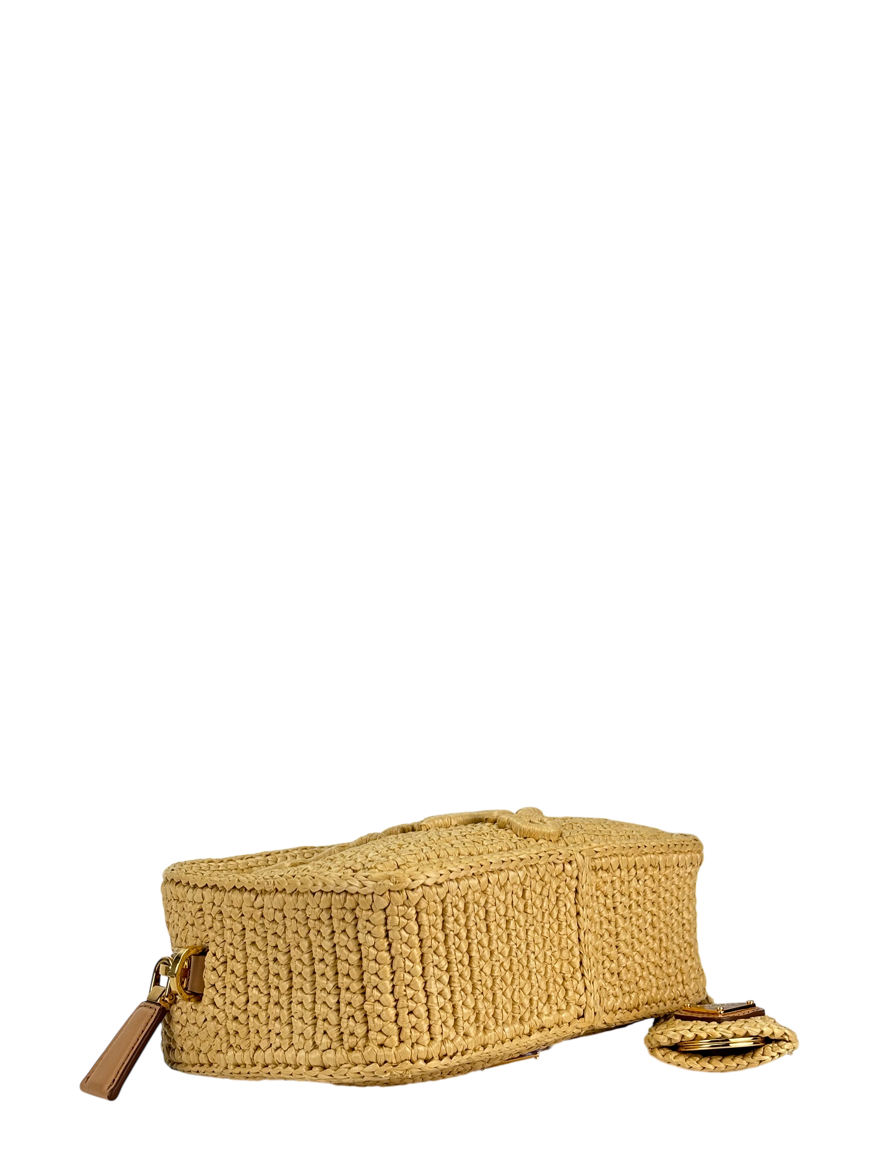 PRADA - Beige Raffia Leather Crossbody Bag