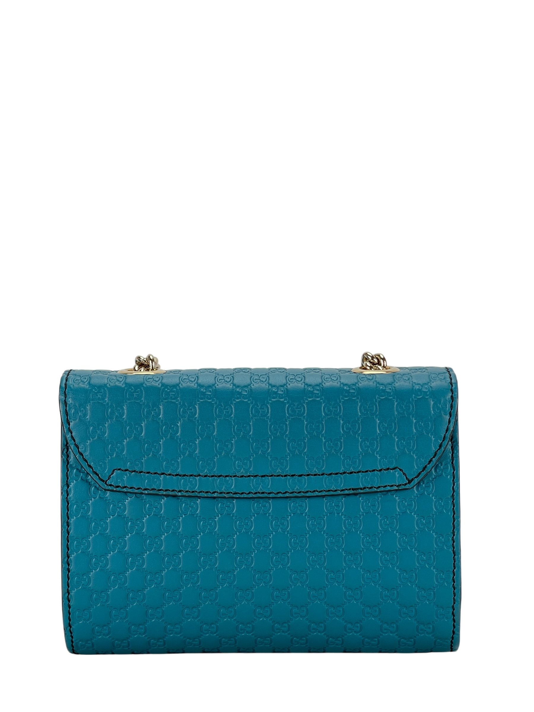 GUCCI - Teal Blue Micro Guccissima Leather Emily Chain Small Shoulder Bag