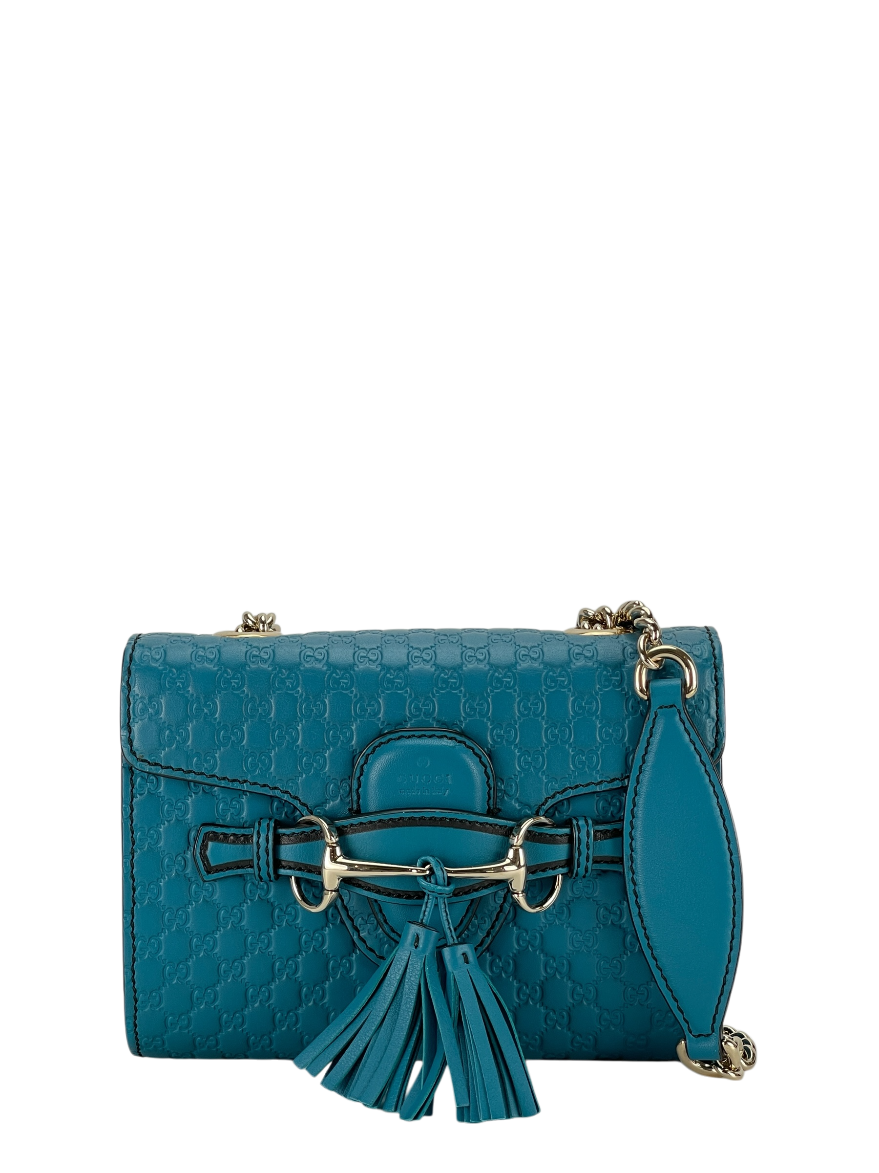 GUCCI - Teal Blue Micro Guccissima Leather Emily Chain Small Shoulder Bag