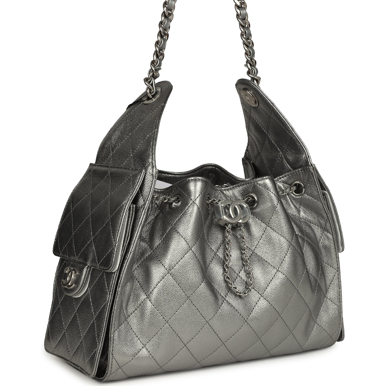 Chanel Small 25 Hobo Bag Metallic Anthracite Caviar Silver Hardware