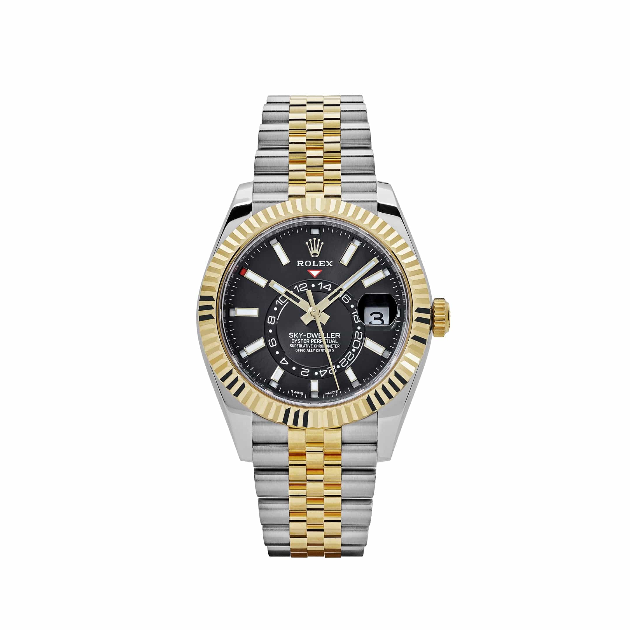 Rolex Sky-Dweller 326933 Stainless Steel Yellow Gold Jubilee Black Dial