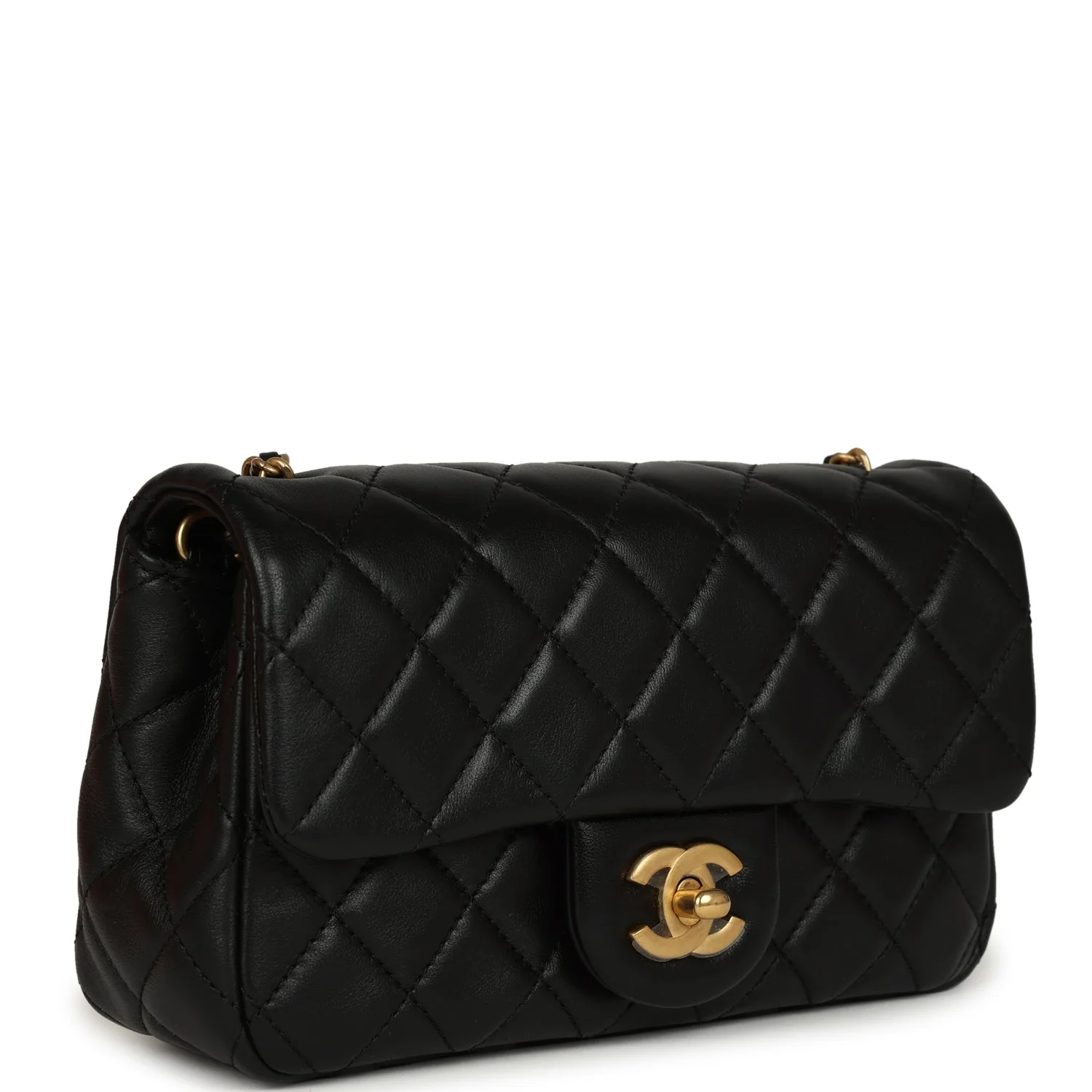 Chanel Mini Pearl Crush Rectangular Flap Bag Black Lambskin Brushed Gold Hardware