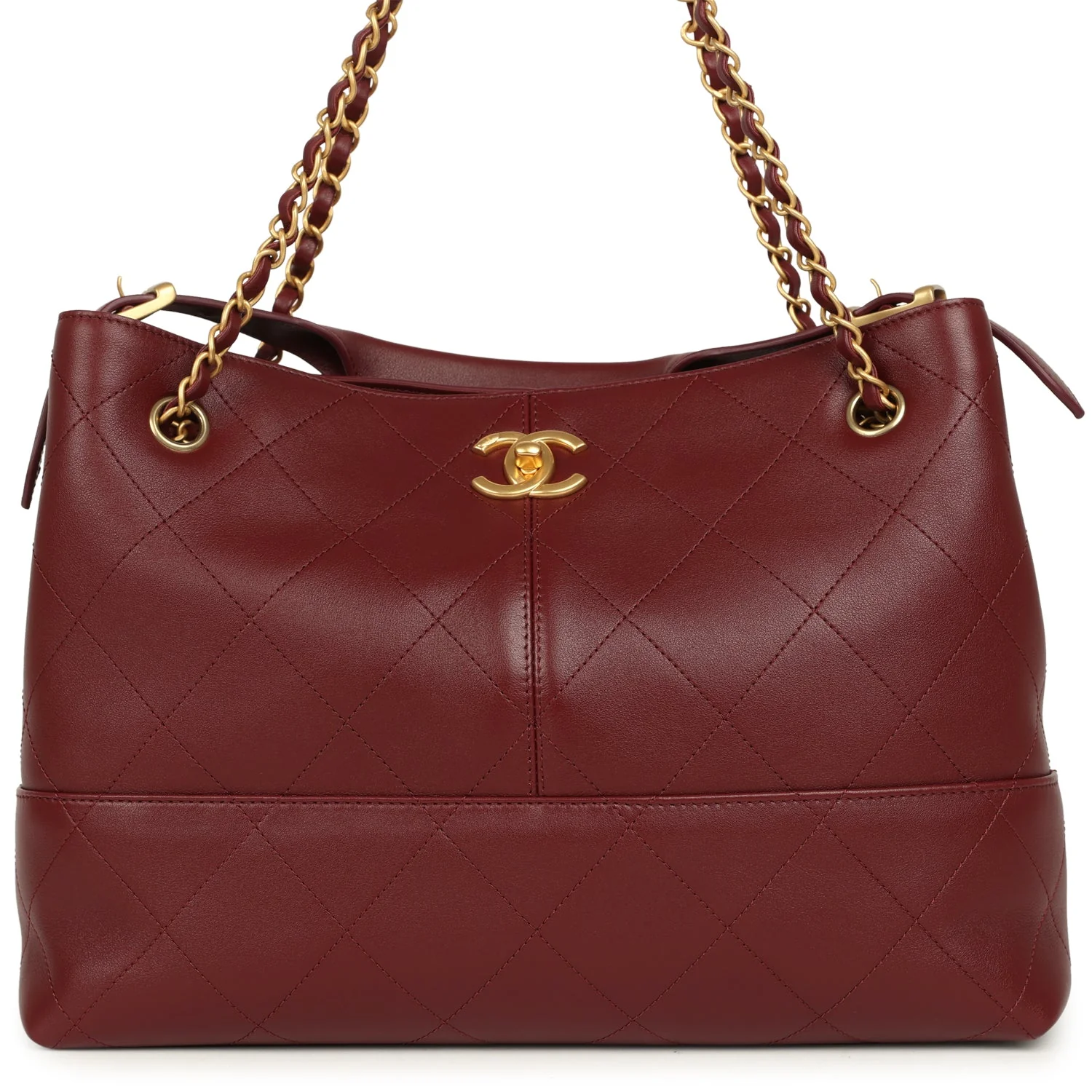 Chanel Small Coco Hobo Bag Burgundy Calfskin Antique Gold Hardware