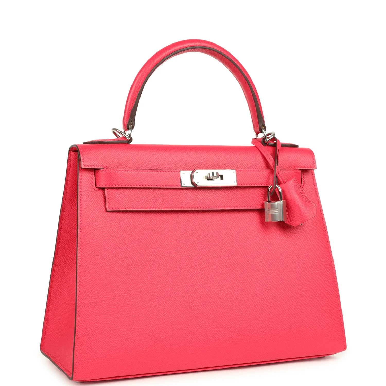 Pre-owned Hermes Kelly Sellier 28 Rose Extreme Epsom Palladium Hardware