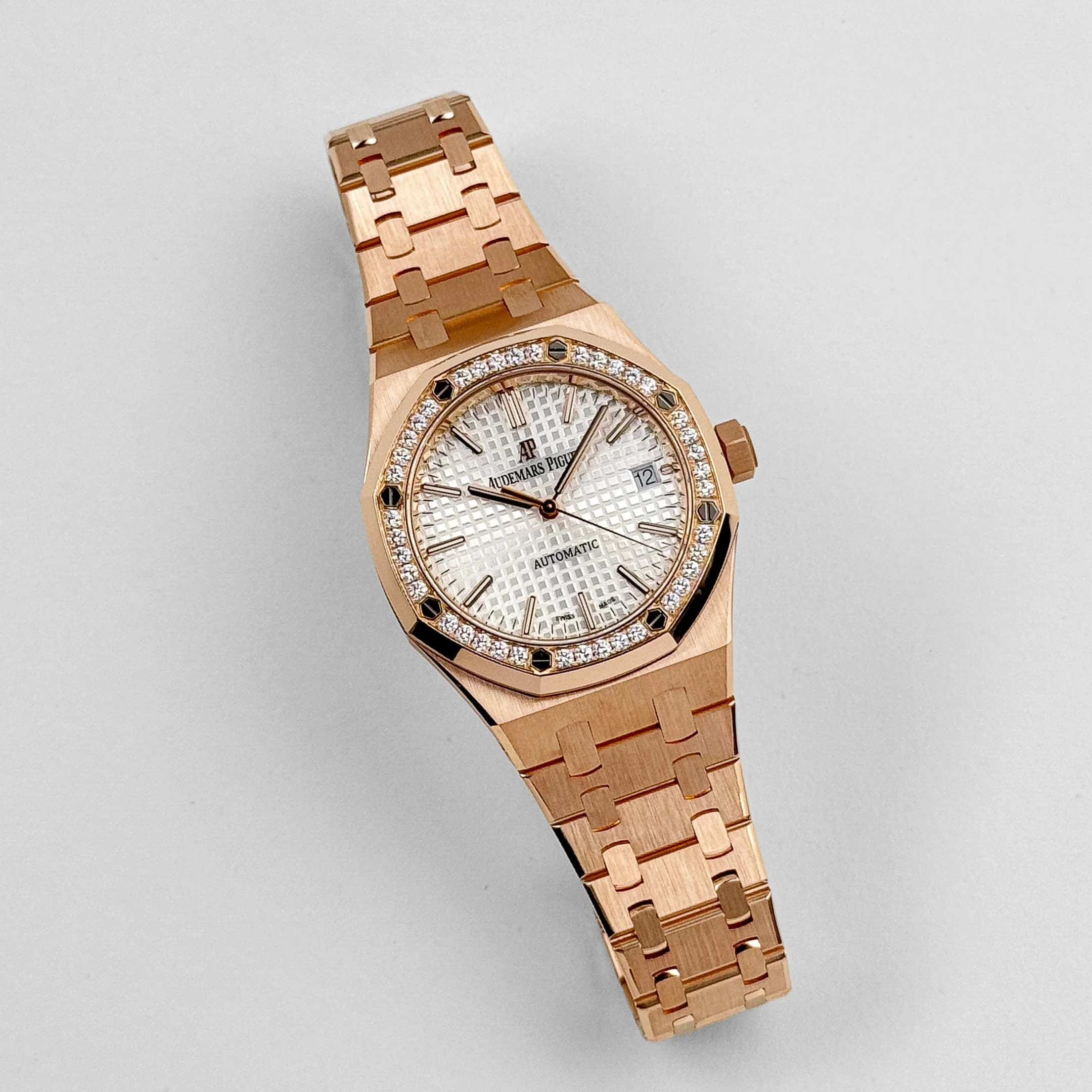 Audemars Piguet Royal Oak 15451OR.ZZ.1256OR.01.A 'Ladies' Rose Gold White Dial Diamond Bezel