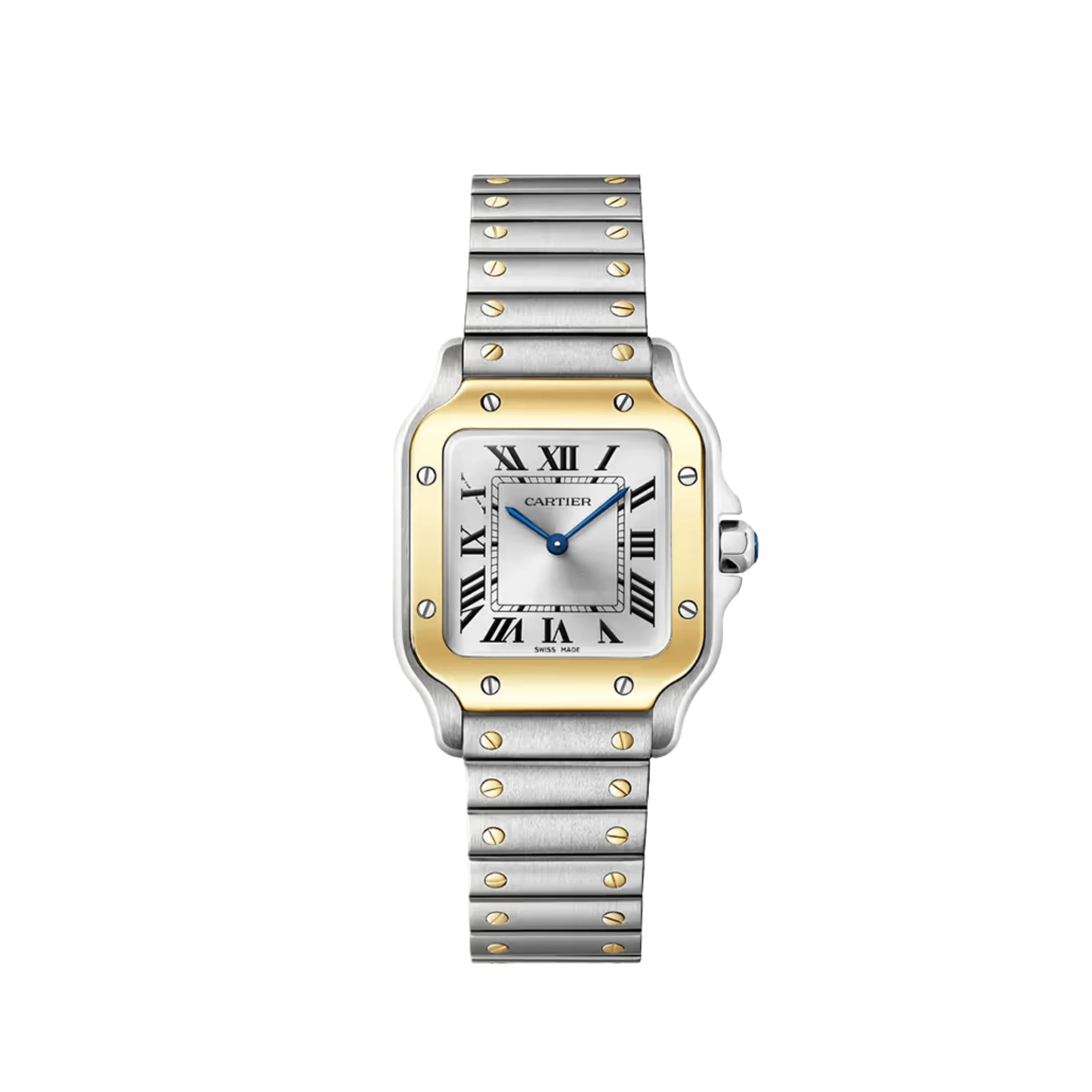 Cartier Santos Small W2SA0033 Yellow Gold Stainless Steel Silver Dial