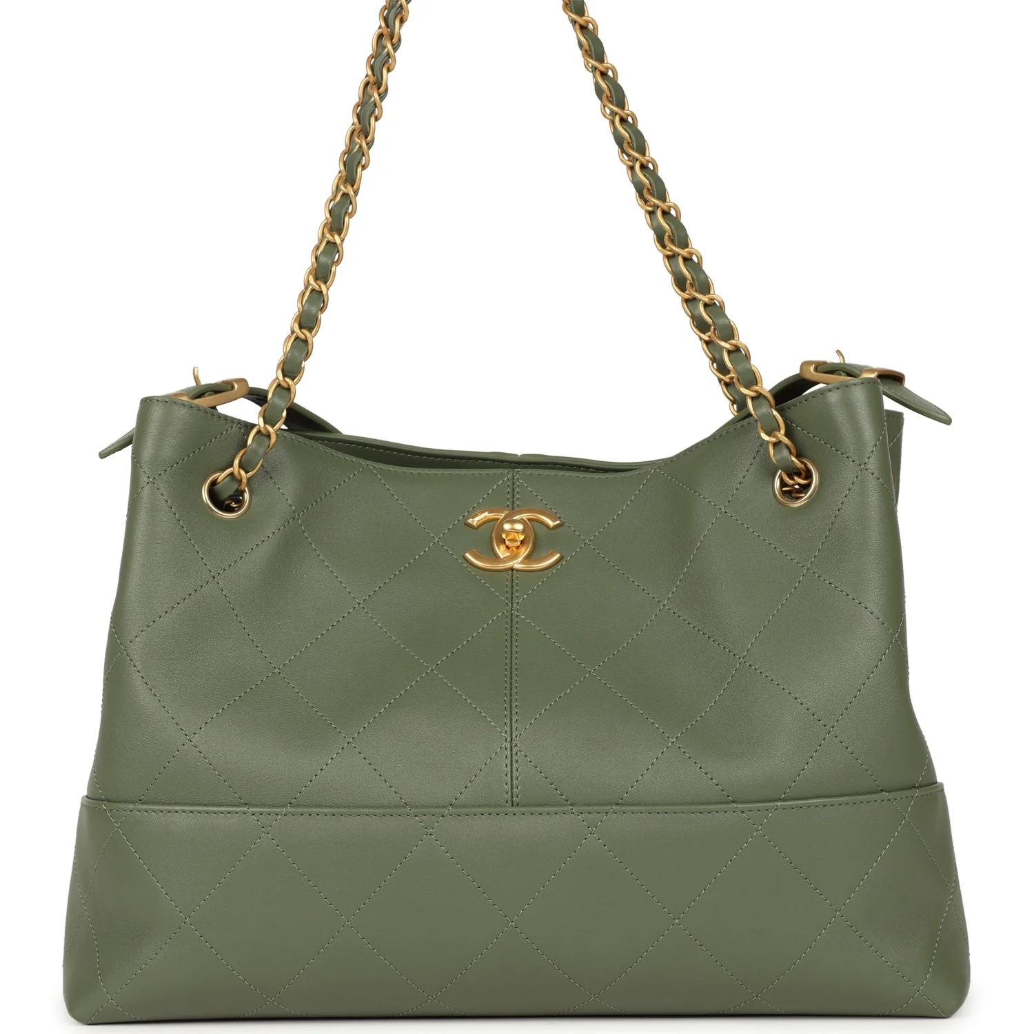 Chanel Small Coco Hobo Bag Khaki Calfskin Antique Gold Hardware