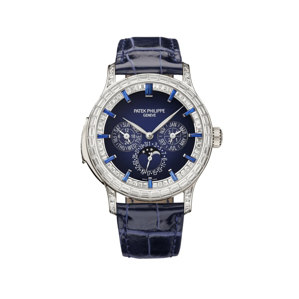 Patek Philippe Grand Complications 5374/300P-001 Perpetual Calendar Minute Repeater Diamond Set Platinum Case Blue Dial Sapphire Markers