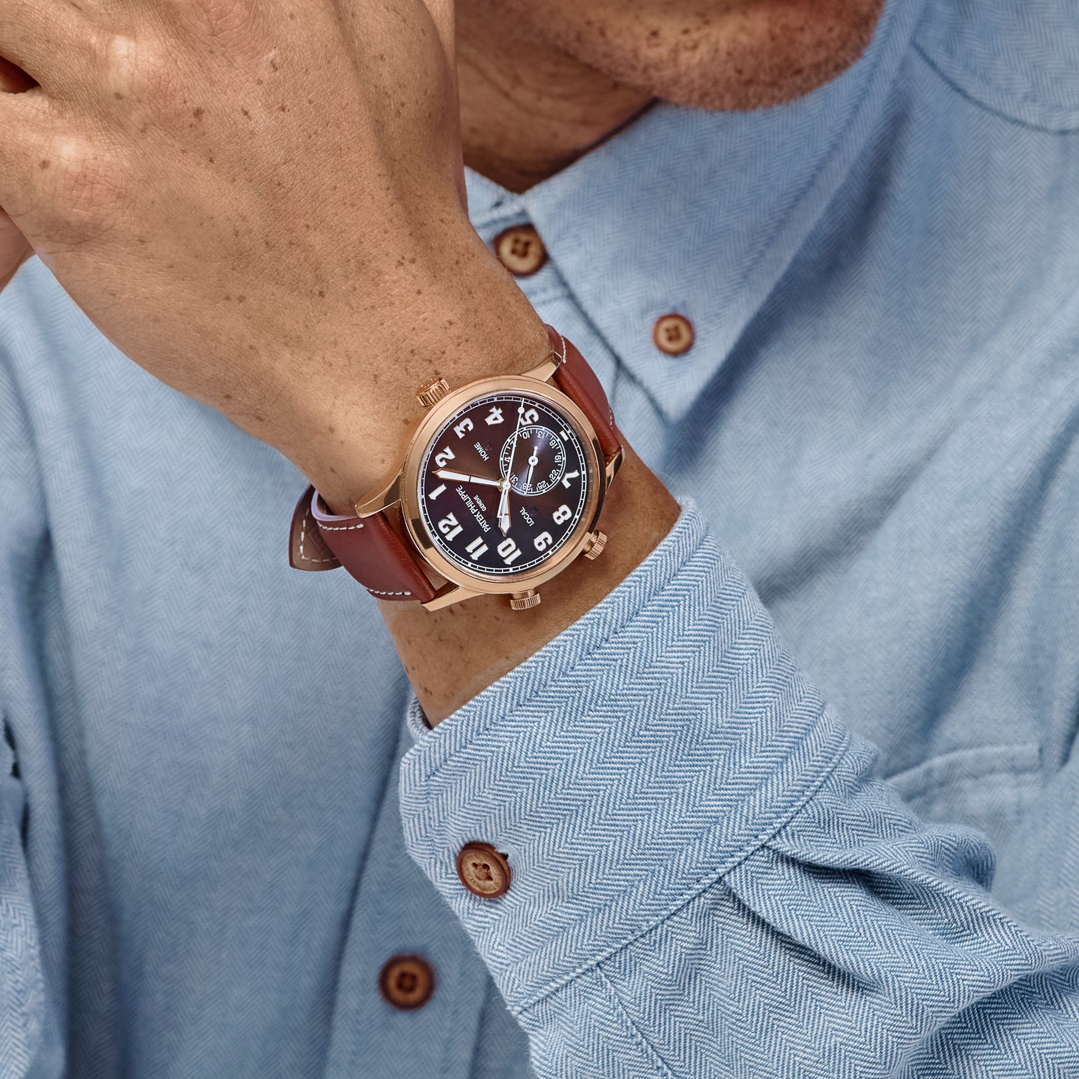 Patek Philippe Calatrava 5524R-001 'Pilot' Travel Time Rose Gold Brown Dial