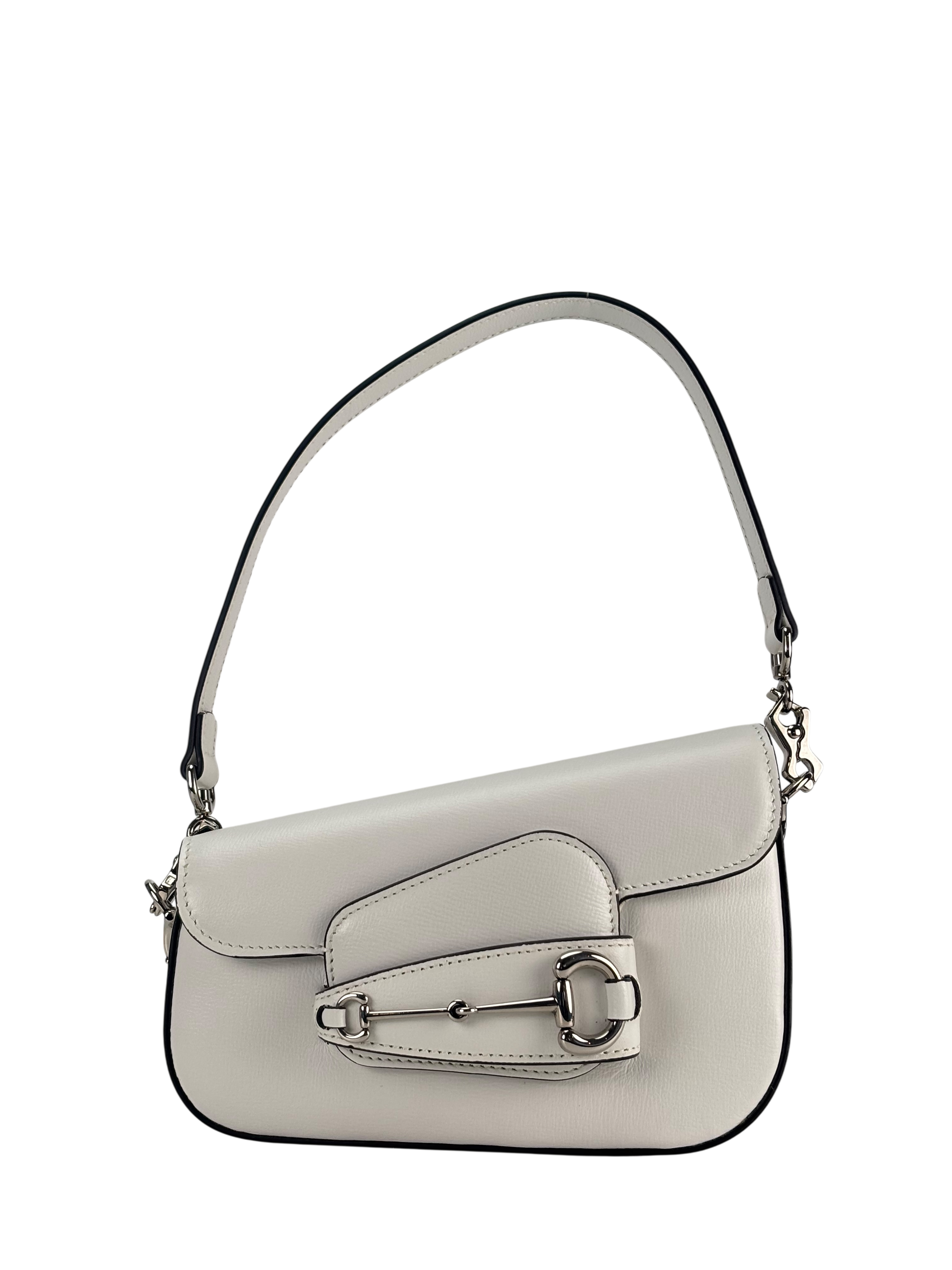 GUCCI - White Horsebit Leather 2-Way Shoulder Bag