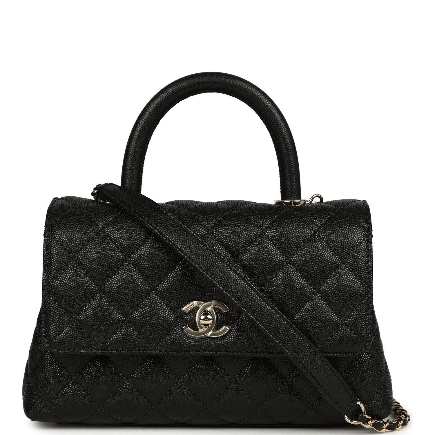 Chanel Small Coco Top Handle Flap Bag Shiny Caviar Light Gold Hardware