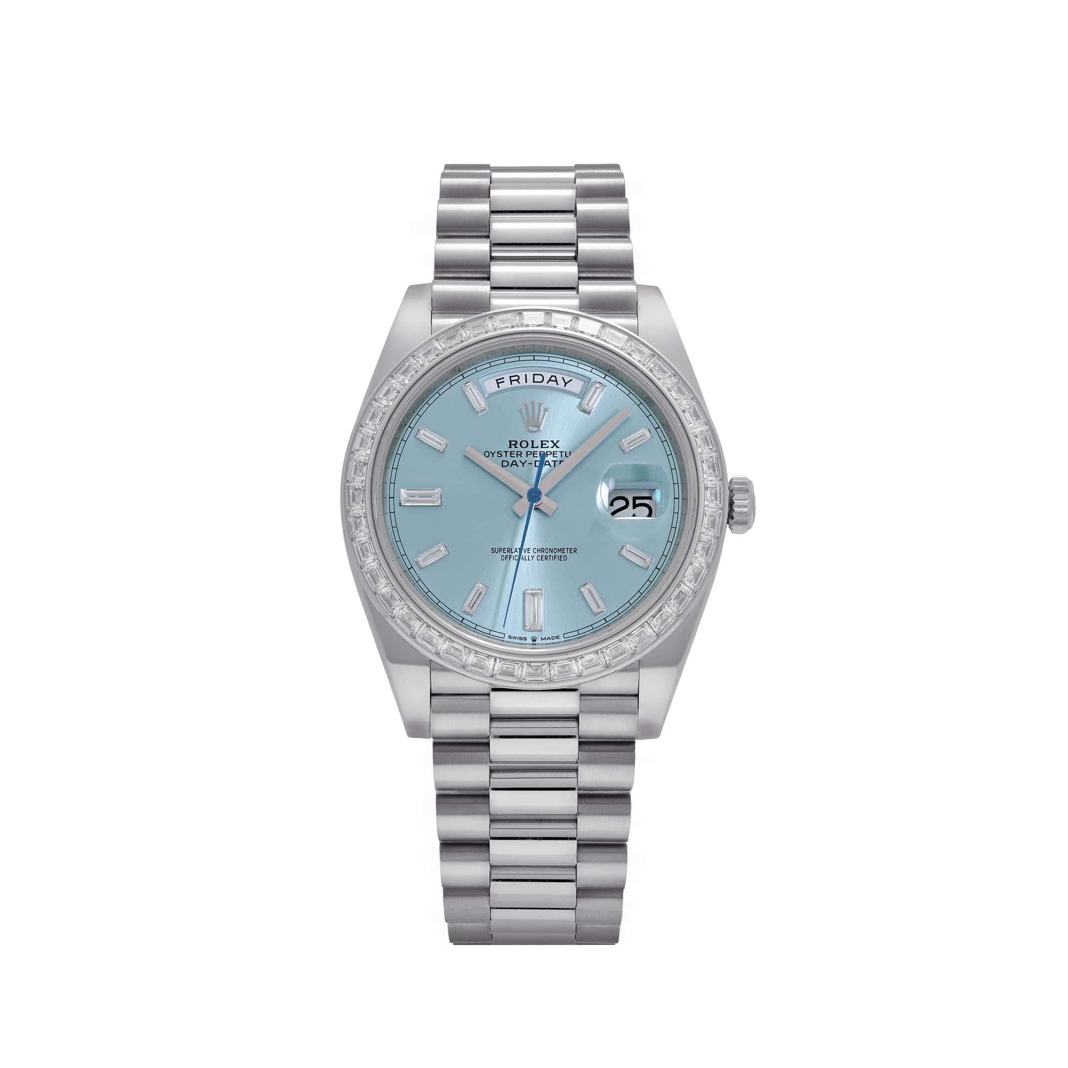 Rolex Day-Date 40 228396TBR Platinum Diamond Bezel Ice Blue Diamond Dial (2017)