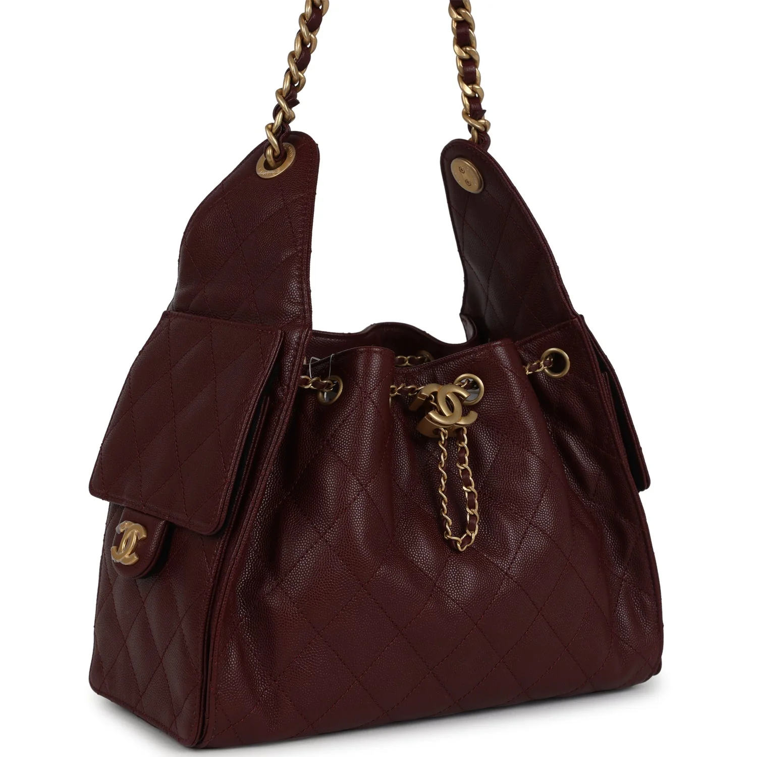 Chanel Small 25 Hobo Bag Burgundy Caviar Antique Gold Hardware