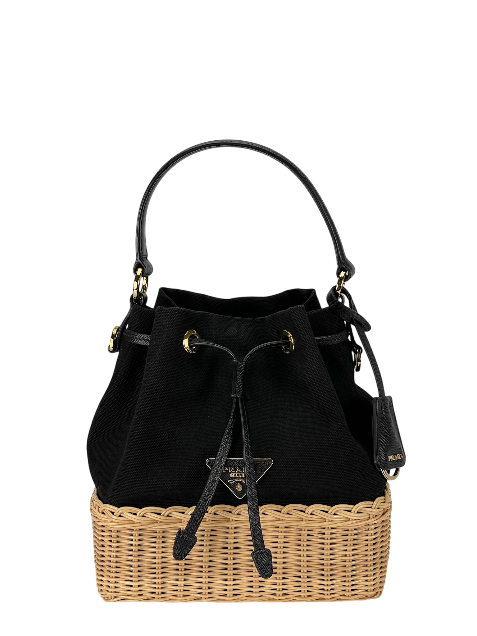 PRADA - Wicker Canvas Bucket Bag