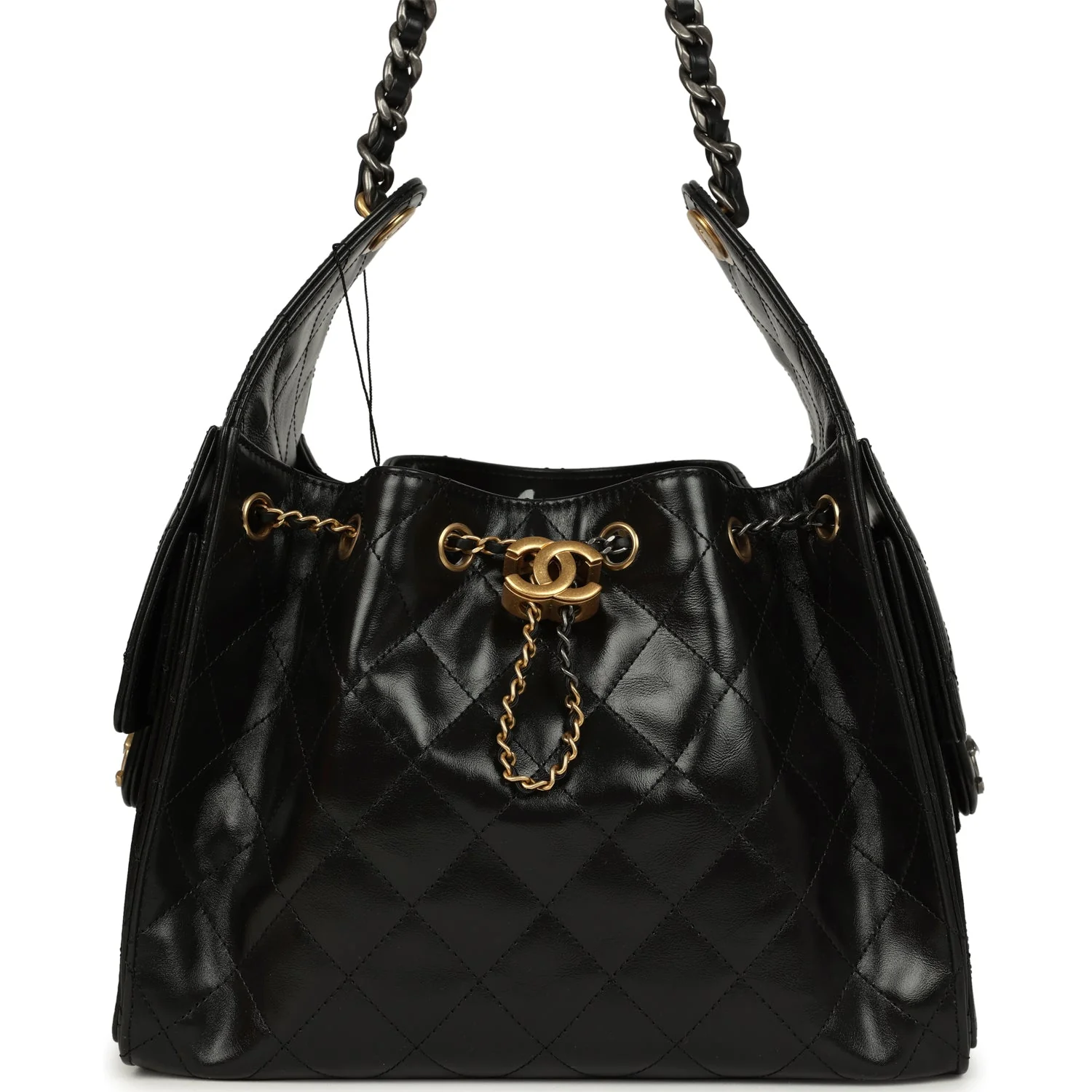 Chanel Small 25 Hobo Bag Black Shiny Crumpled Calfskin Mixed Metal Hardware