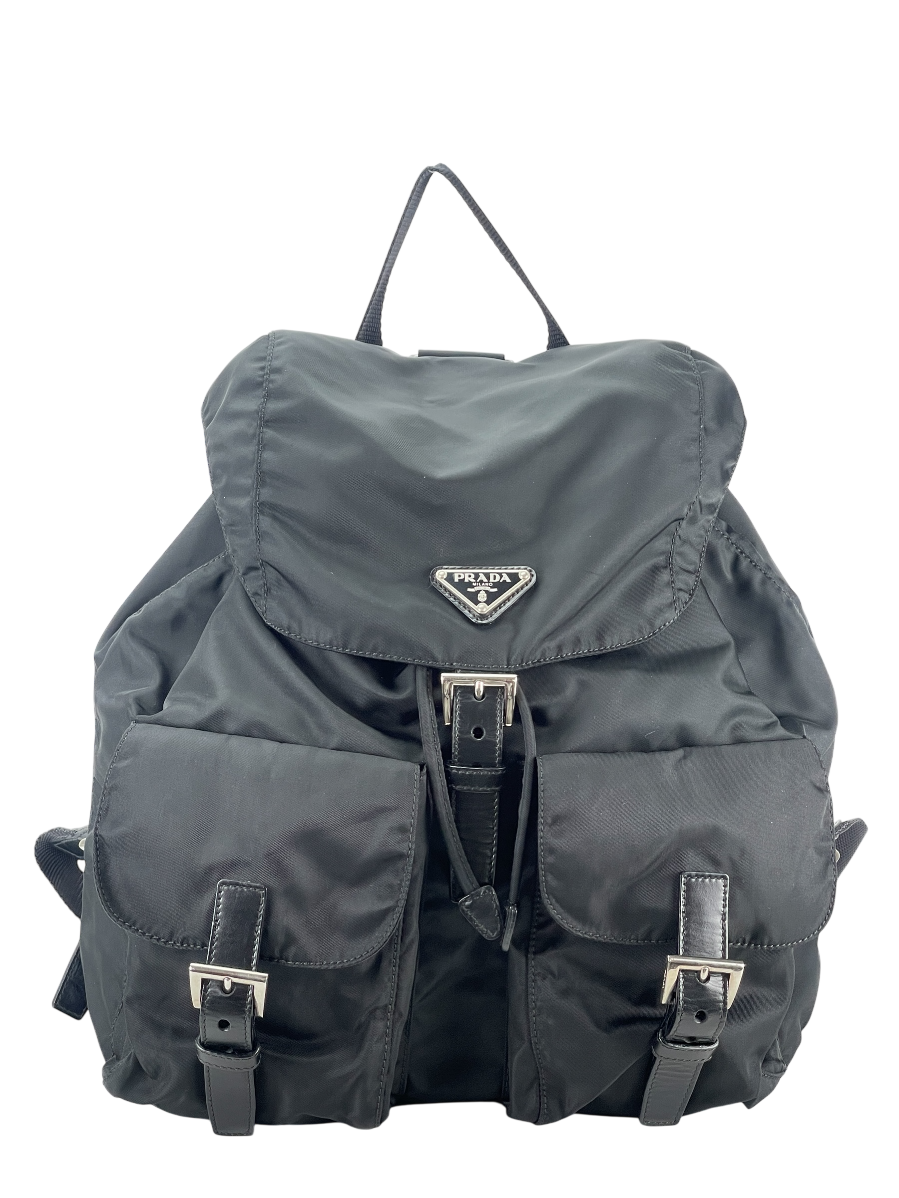 PRADA - Medium Tessuto Nylon Calfskin Backpack Black