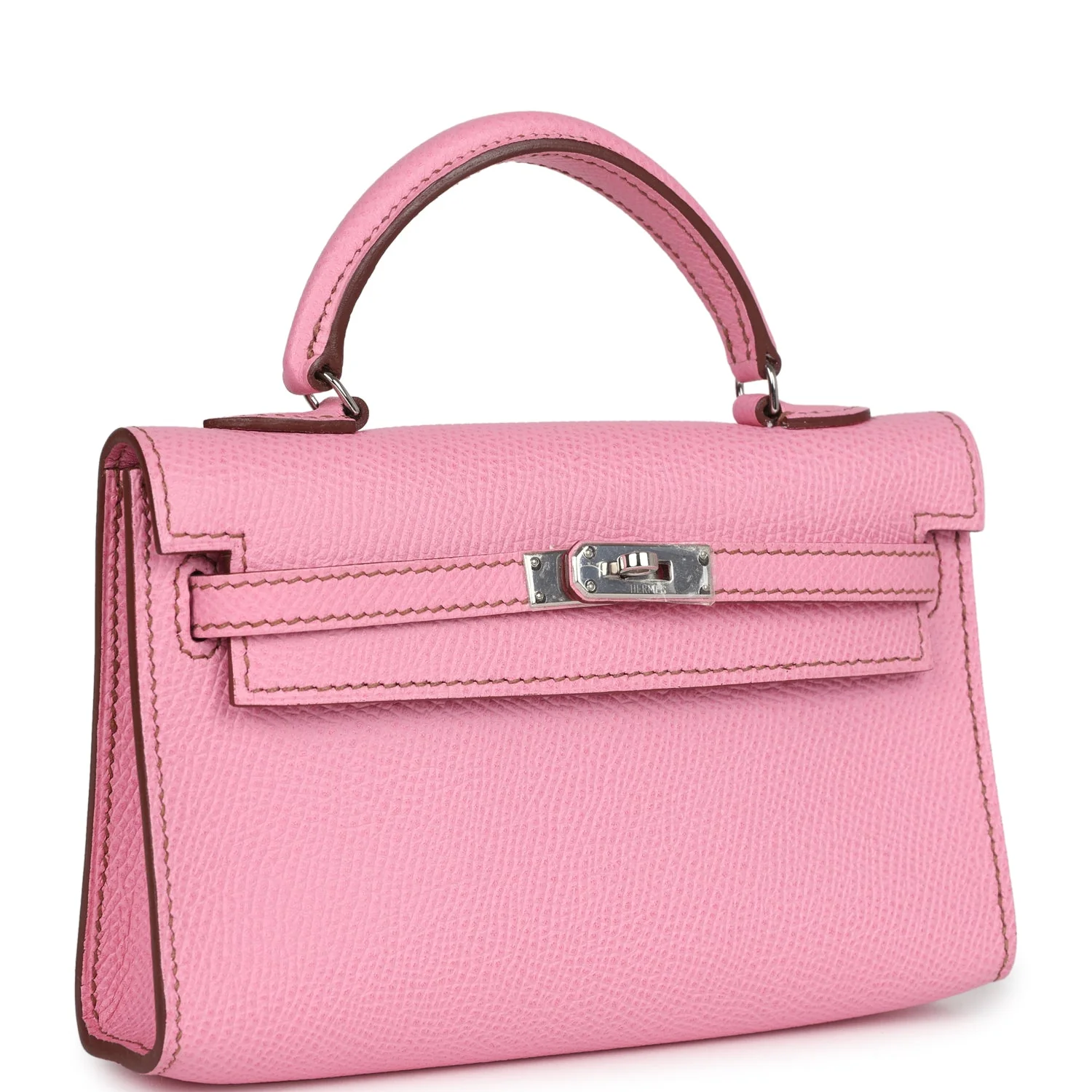 Pre-owned Hermes Micro Kelly 15 Bubblegum Epsom Palladium Hardware